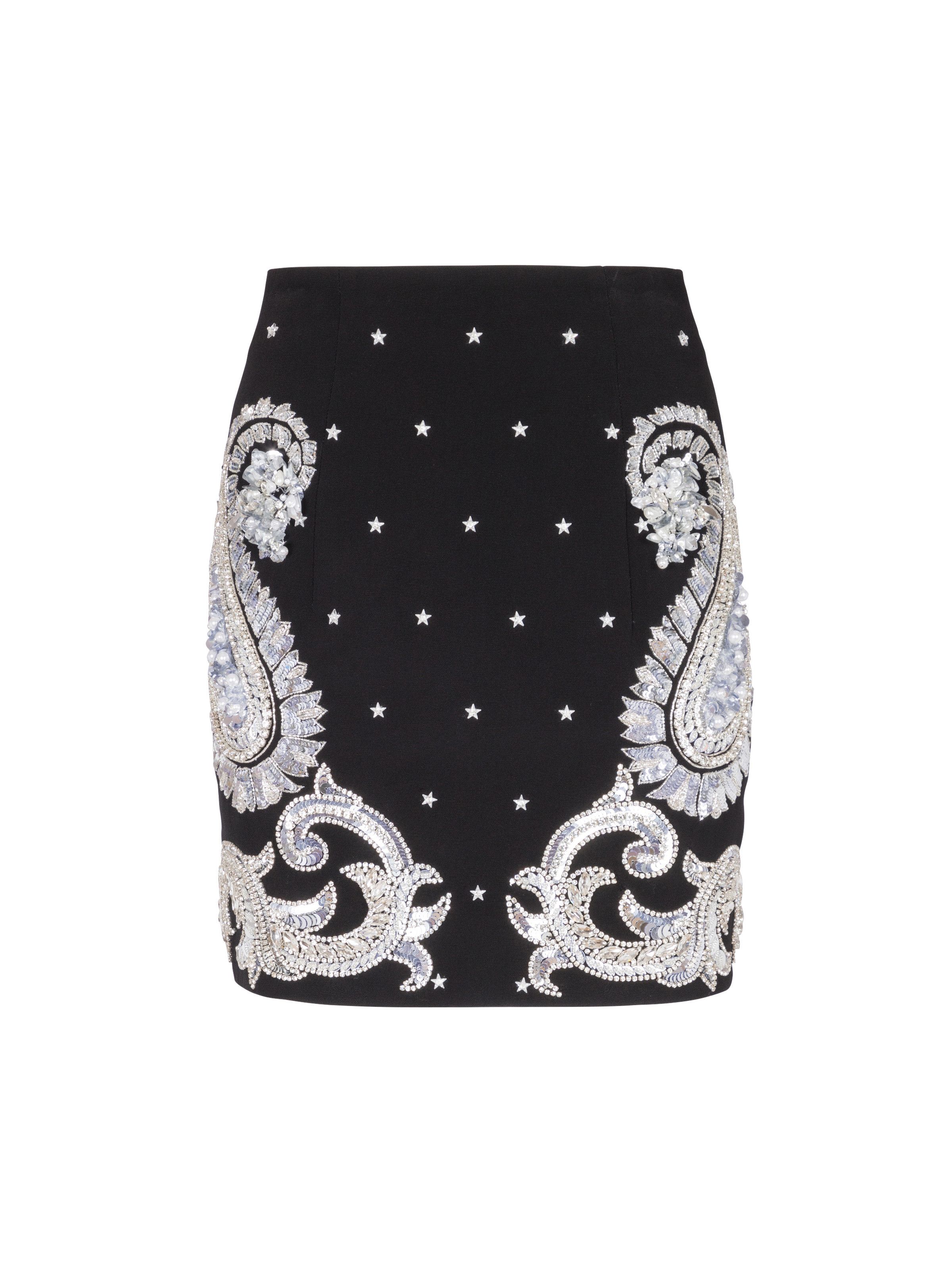 Balmain o1s1wg110825 Paisley And Stars Embroidered Skirt in Black Size 27" / US 4 / IT 40 - 1 Thumbnail