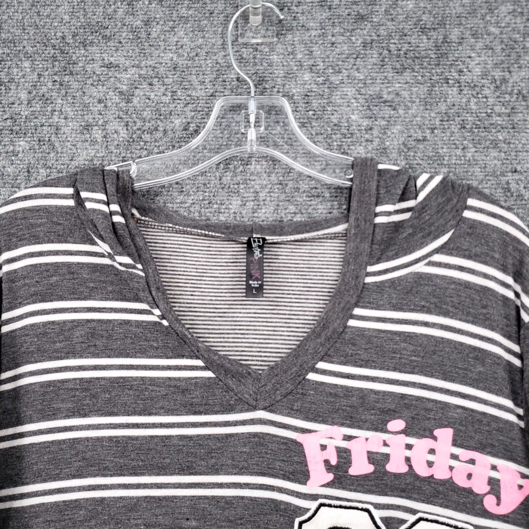 Vintage Electric Pink Tunic Shirt Womens L Gray V-Neck Hooded Striped Friday 23 Size L / US 10 / IT 46 - 6 Thumbnail