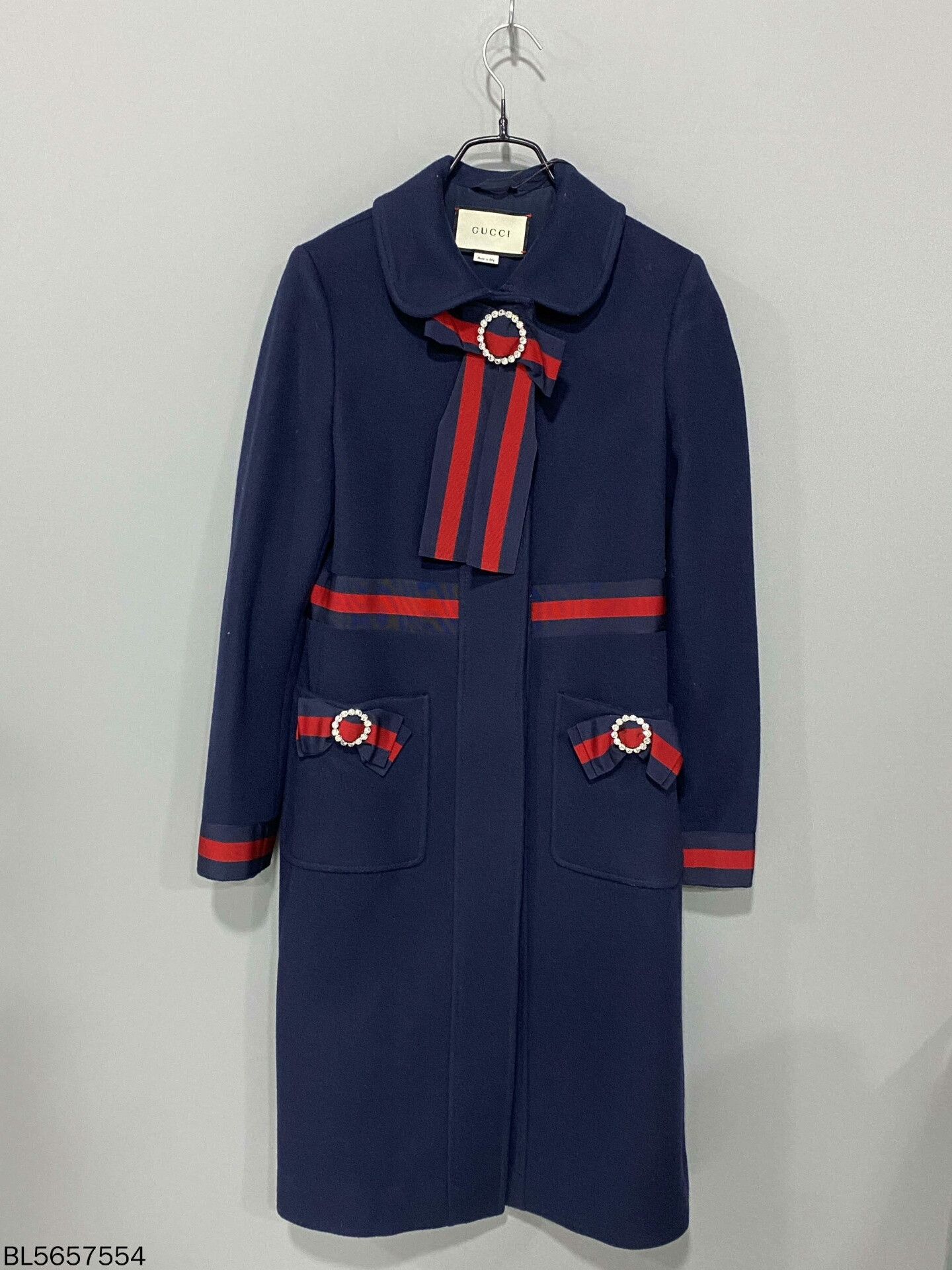 Gucci Deep Blue Bow Decor Mid-Length Coat Gucci Size S / US 4 / IT 40 - 1 Thumbnail