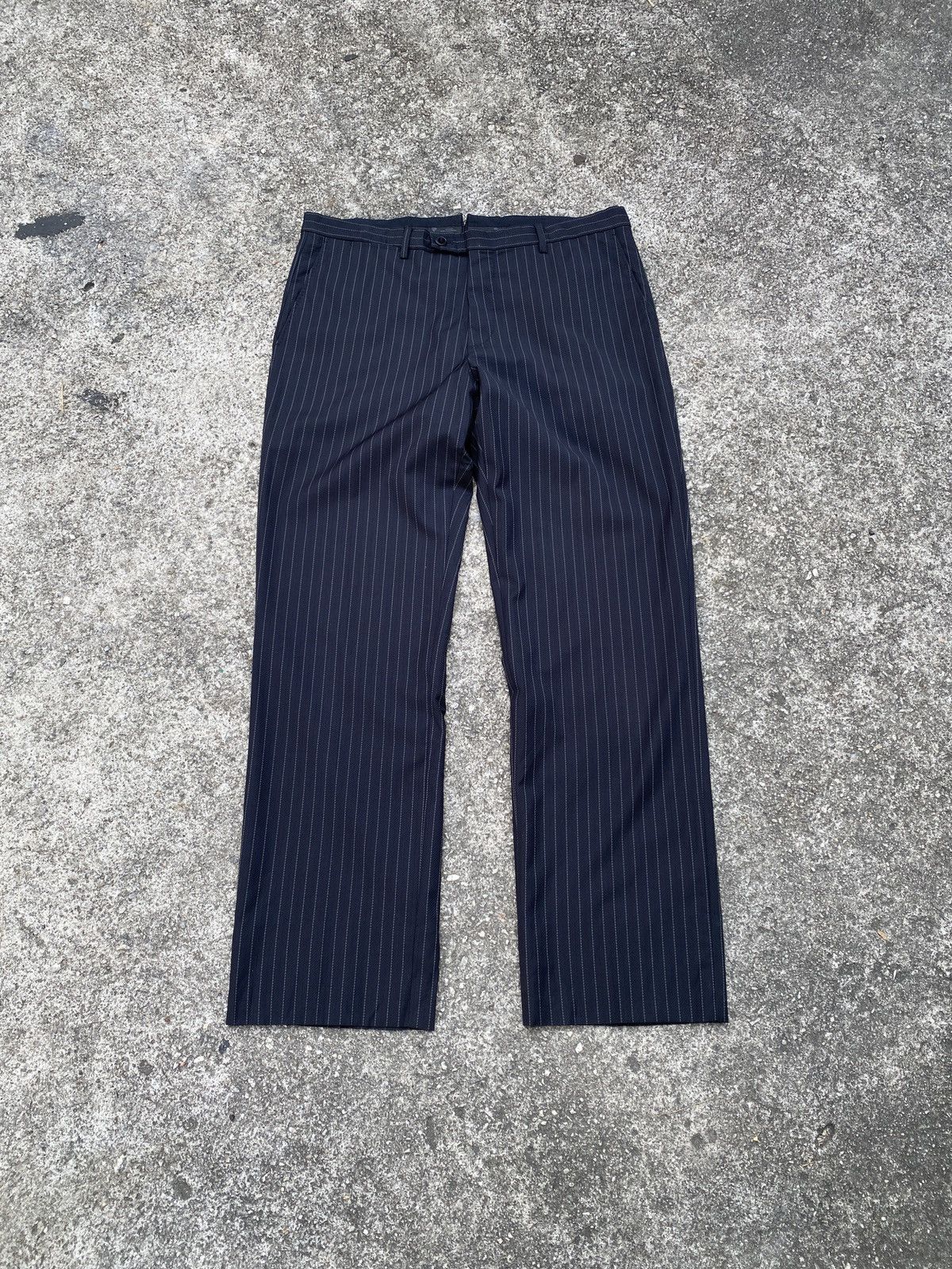 Versace × Versace Jeans Couture VERSACE BLACK FINE SILVER PINSTRIPE TROUSER PANT Size US 33 - 2 Thumbnail