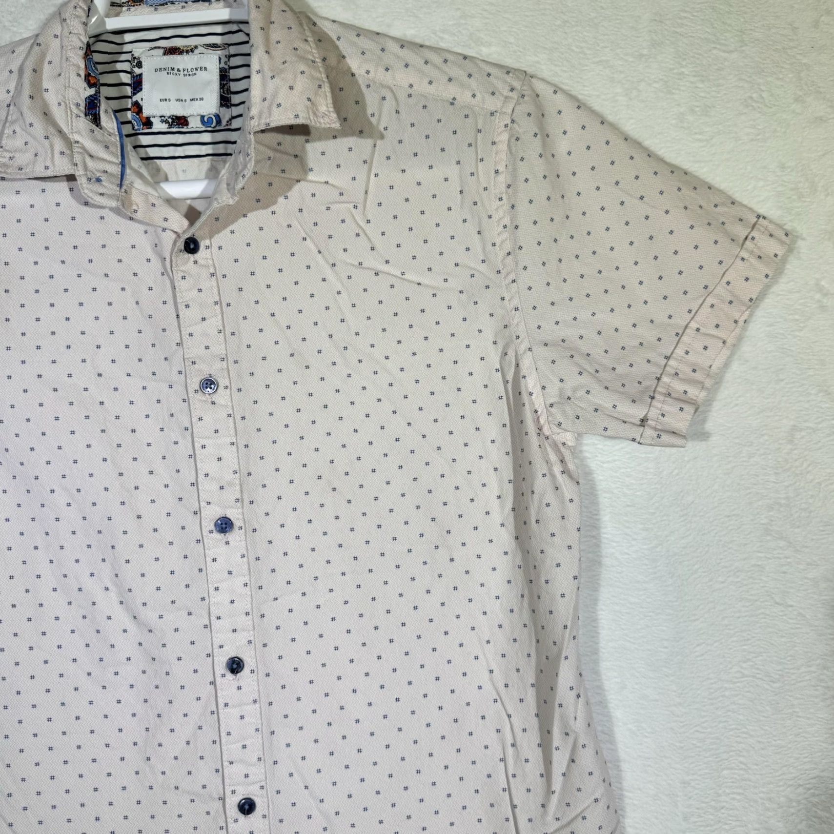Vintage Denim & Flower Shirt Mens Small Pink Blue Short Sleeve Button-Down Casual Modern Size US S / EU 44-46 / 1 - 6 Thumbnail