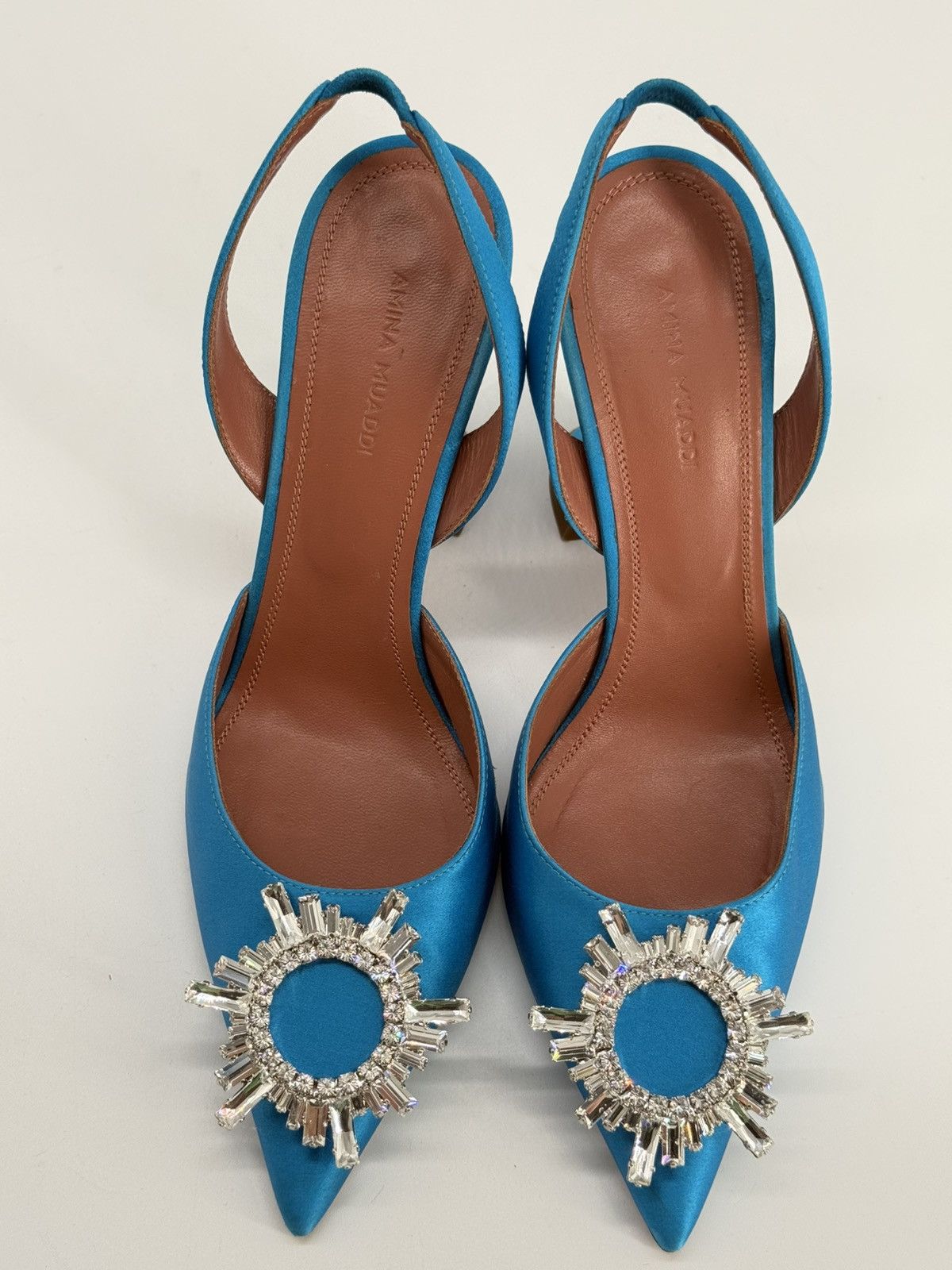 Amina Muaddi Amida Muaddi Begum Satin Slingbag Pumps Blue 38 1/2 Size US 9 / IT 39 - 8 Thumbnail