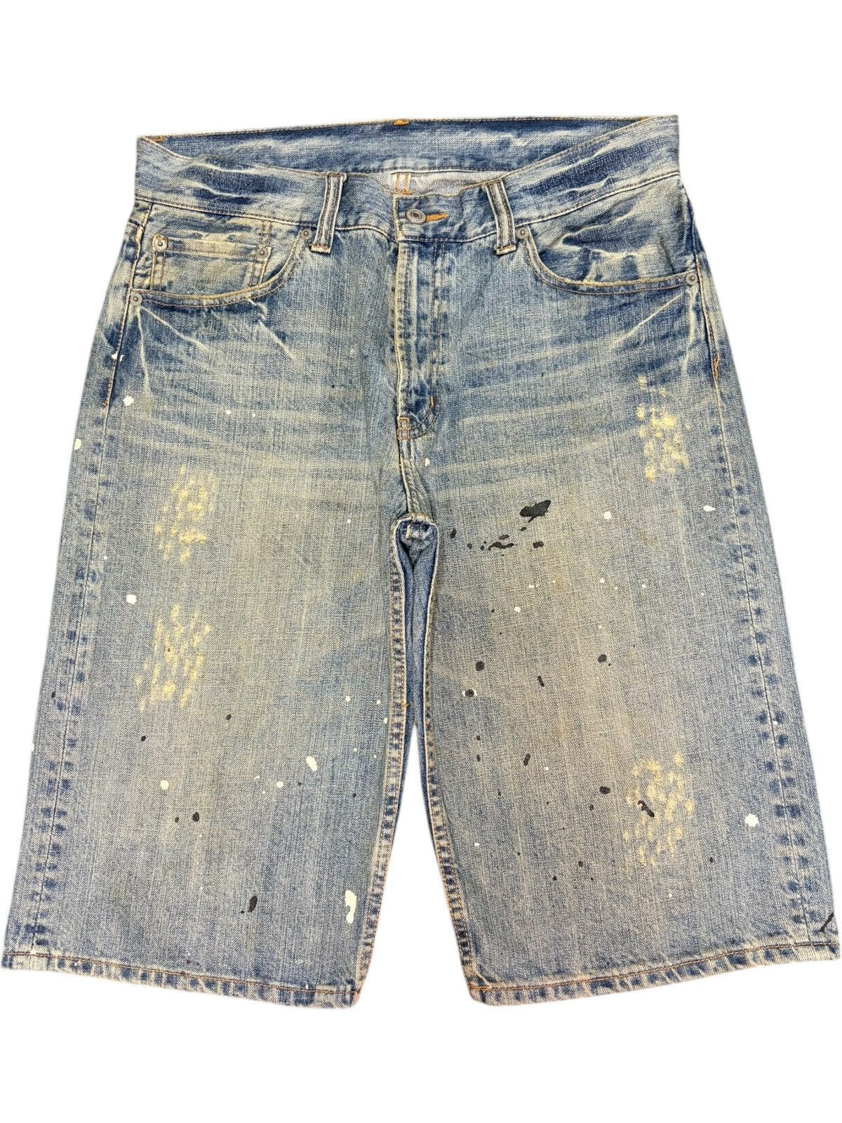 JNCO Vintage Japanese Brand Mud Wash Painted Distress Jean Shorts Size US 32 / EU 48 - 1 Thumbnail