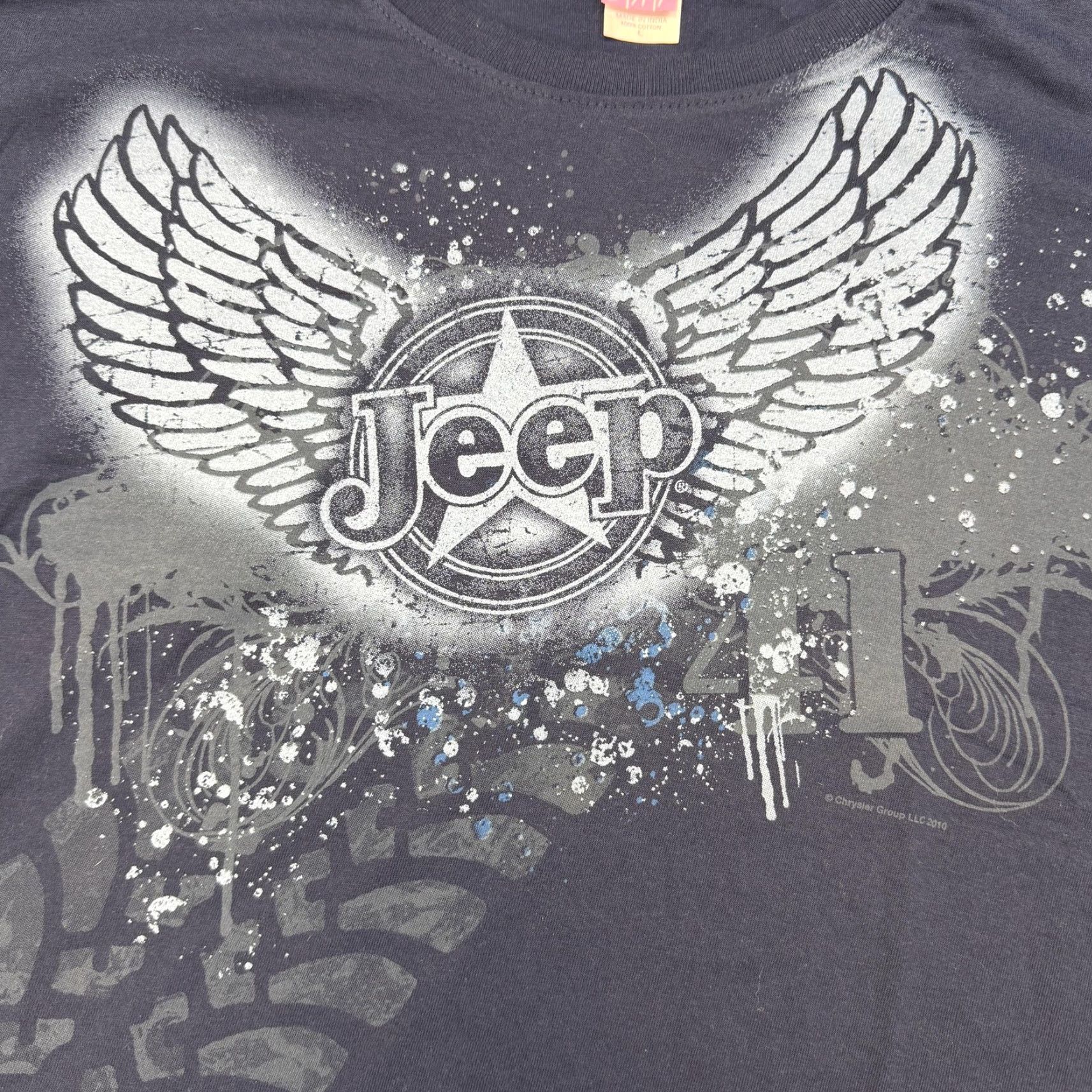 Jeep Jeep Shirt Womens Large Navy Long Sleeve Graphic Wings Tire Tread Logo Blue Cotton Crew Neck Old Style Basic T-Shirt Size L / US 10 / IT 46 - 5 Thumbnail