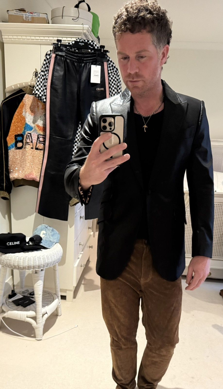 Sir Tom Baker 3k Sir Tom Baker tuxedo leather Fuck you leopard suit jacket Size 38R - 4 Thumbnail