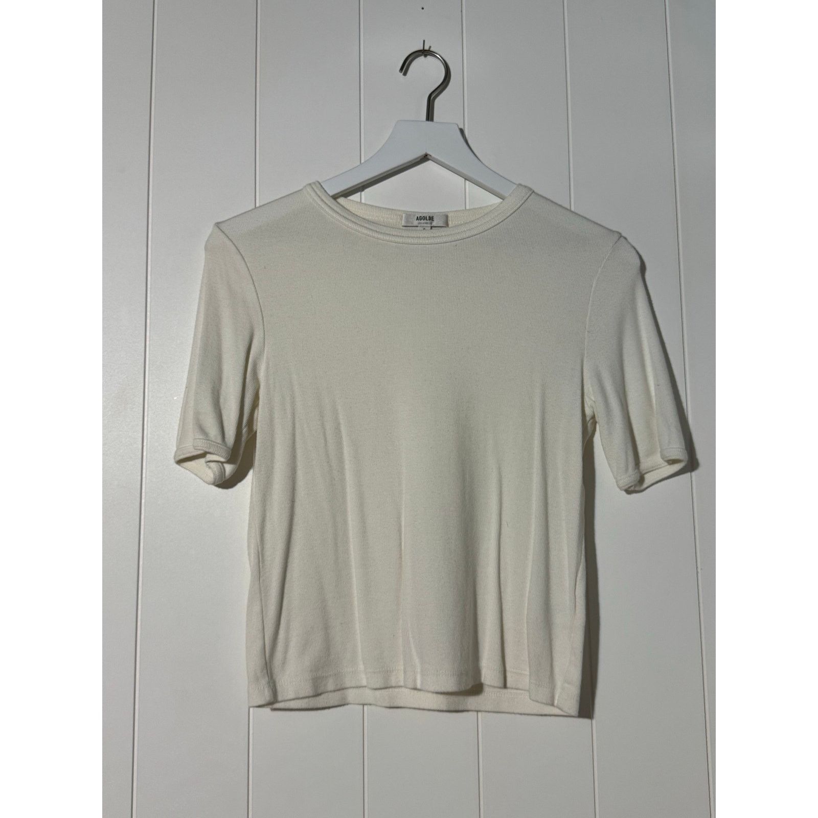 Agolde Agolde Ribbed Short Sleeve Ivory Shirt vory Size Small Size S / US 4 / IT 40 - 2 Thumbnail