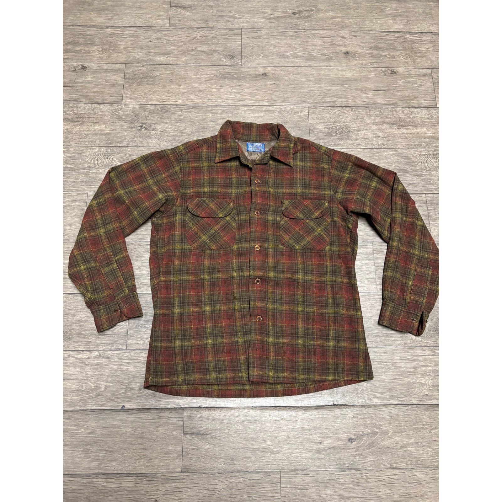 Pendleton × Vintage VTG Pendleton Wool Button Brown Flannel Shirt 60s 1962 Sz M Size US M / EU 48-50 / 2 - 1 Thumbnail