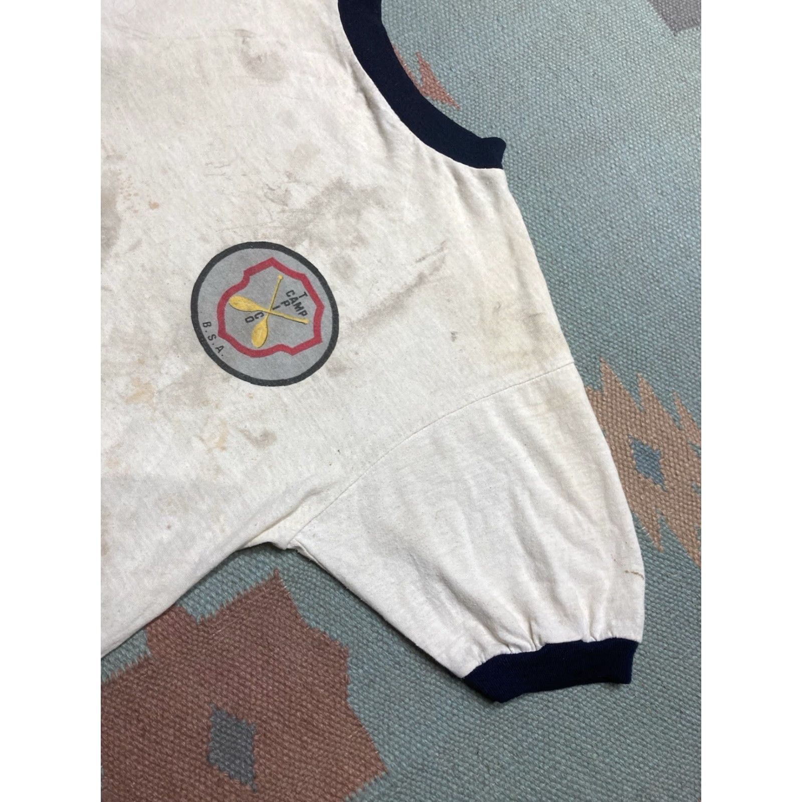 Vintage VINTAGE Boy Scouts Camp Tapico ringer T-Shirt 70s 80s distressed large White Men L Size US L / EU 52-54 / 3 - 4 Thumbnail