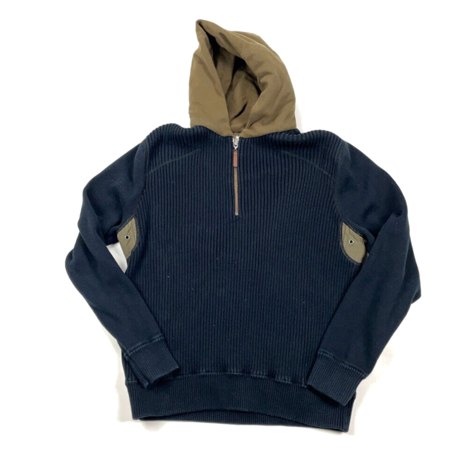 image of Vintage Carbon2Cobalt Dark Blue Ribbed Hooded Sweater Adult Large Heavyweight Cotton in White, Men'