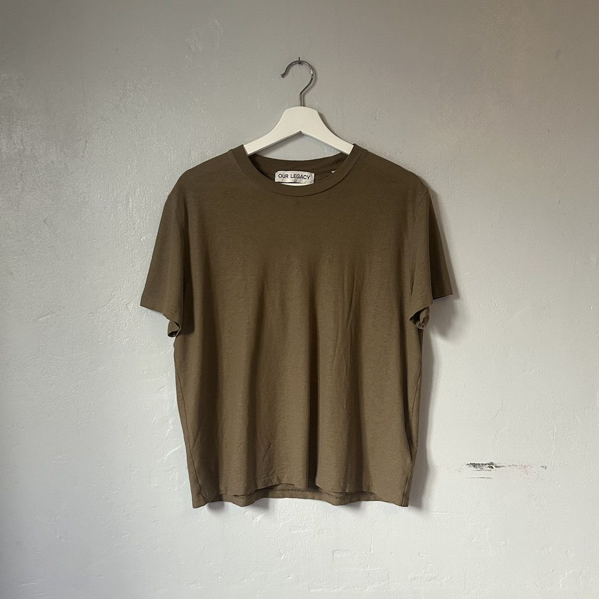 image of Our Legacy Hover T-Shirt In Capers Green Dry Crepe, Men's (Size Medium)
