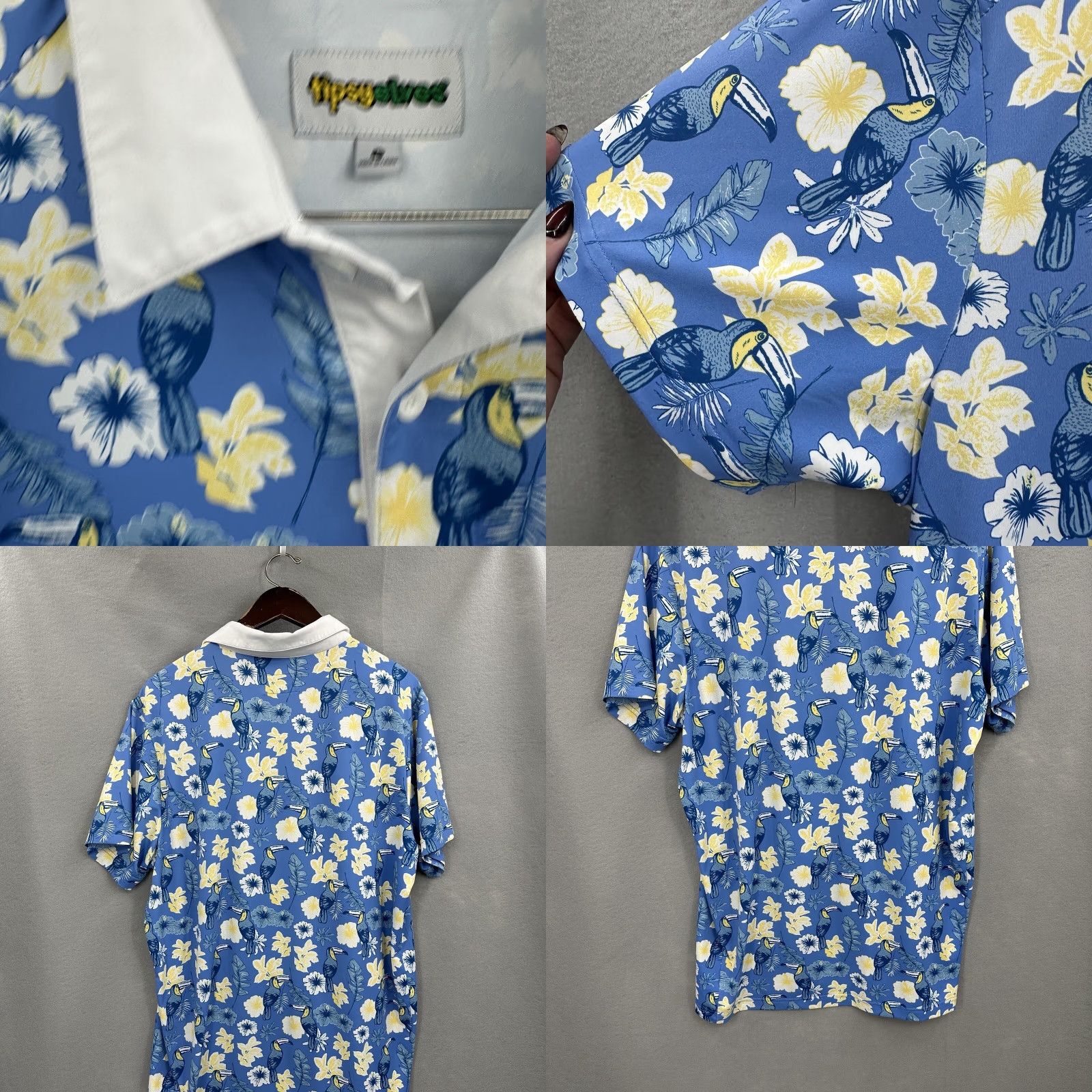 Vintage Tipsy Elves Polo Golf Shirt Mens L Floral Toucan Blue Short Sleeve Preppy Aloha Bird Beach 90s Mens Size US L / EU 52-54 / 3 - 8 Thumbnail