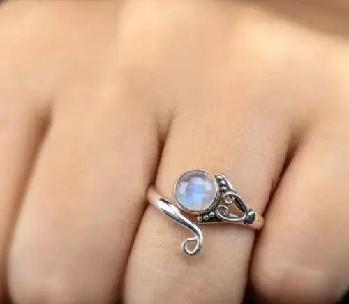Jewelry Boho Moonstone Alloy Open Ring Size ONE SIZE - 3 Thumbnail