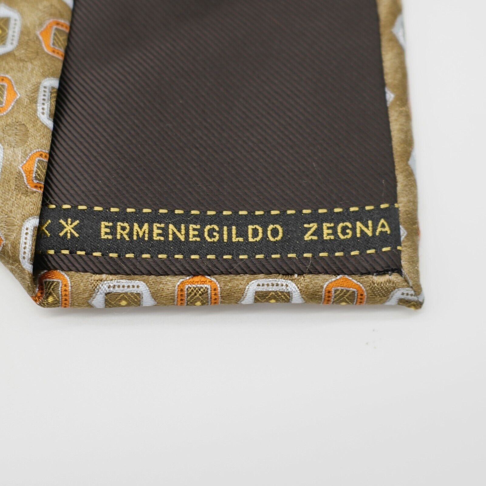 Ermenegildo Zegna Ermenegildo Zegna Tan Orange Geometric Print Long Silk Tie Size ONE SIZE - 4 Thumbnail