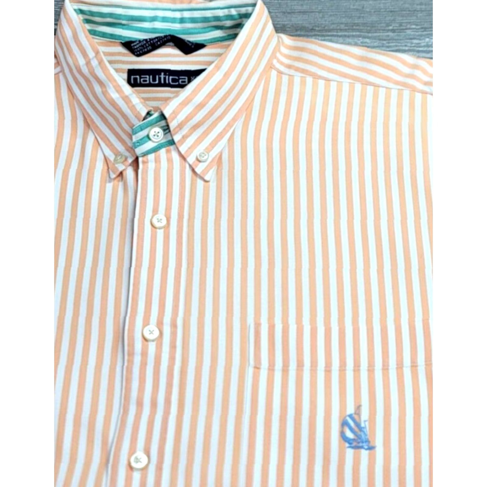 Nautica VINTAGE Nautica Button-Up Shirt XL Peach White Striped Long Sleeve Heavyweight Yacht Mens Size US XL / EU 56 / 4 - 4 Thumbnail