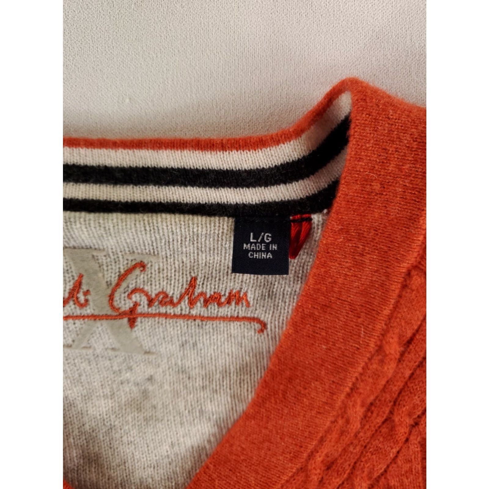 Robert Graham Robert Graham Sweater Mens L Orange Cashmere Cable Knit V Neck Size US L / EU 52-54 / 3 - 3 Thumbnail