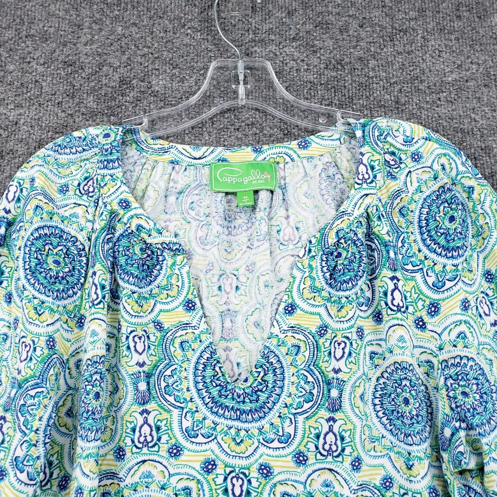 Vintage Cappagallo Blouse Womens Medium M Blue Paisely V Neck Short Sleeve Top Size M / US 6-8 / IT 42-44 - 3 Thumbnail
