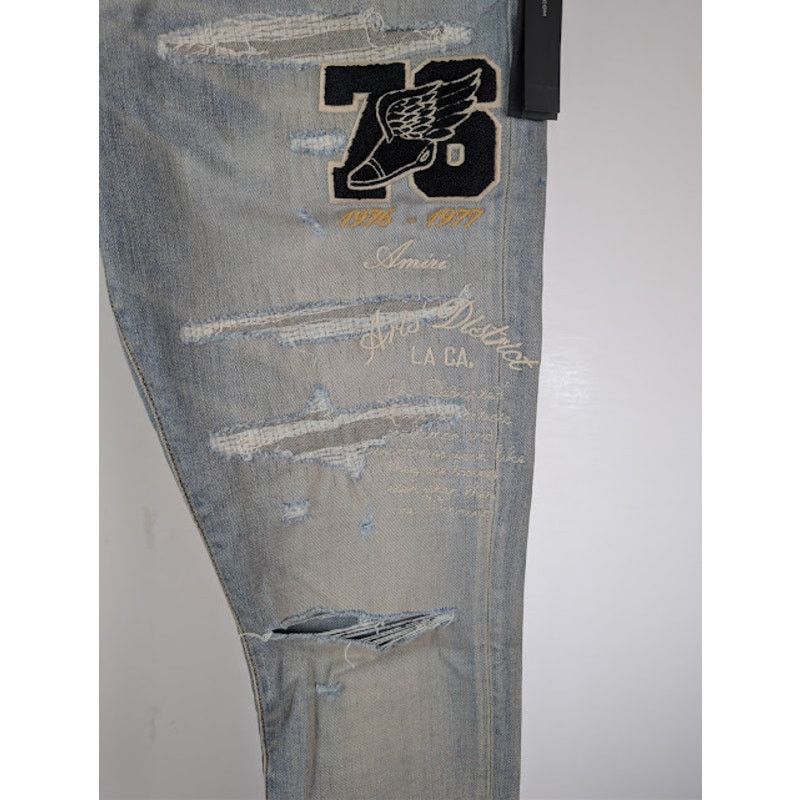 Amiri o1rshd1 Varsity Eagle Logo Skinny Jeans in Antique Indigo Size US 32 / EU 48 - 7 Thumbnail