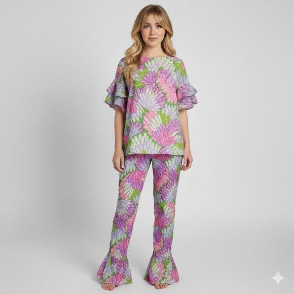 Vintage Vintage 60s Floral Hippie Short Sleeve Pant Suit - XS/24" Size XS / US 0-2 / IT 36-38 - 1 Thumbnail