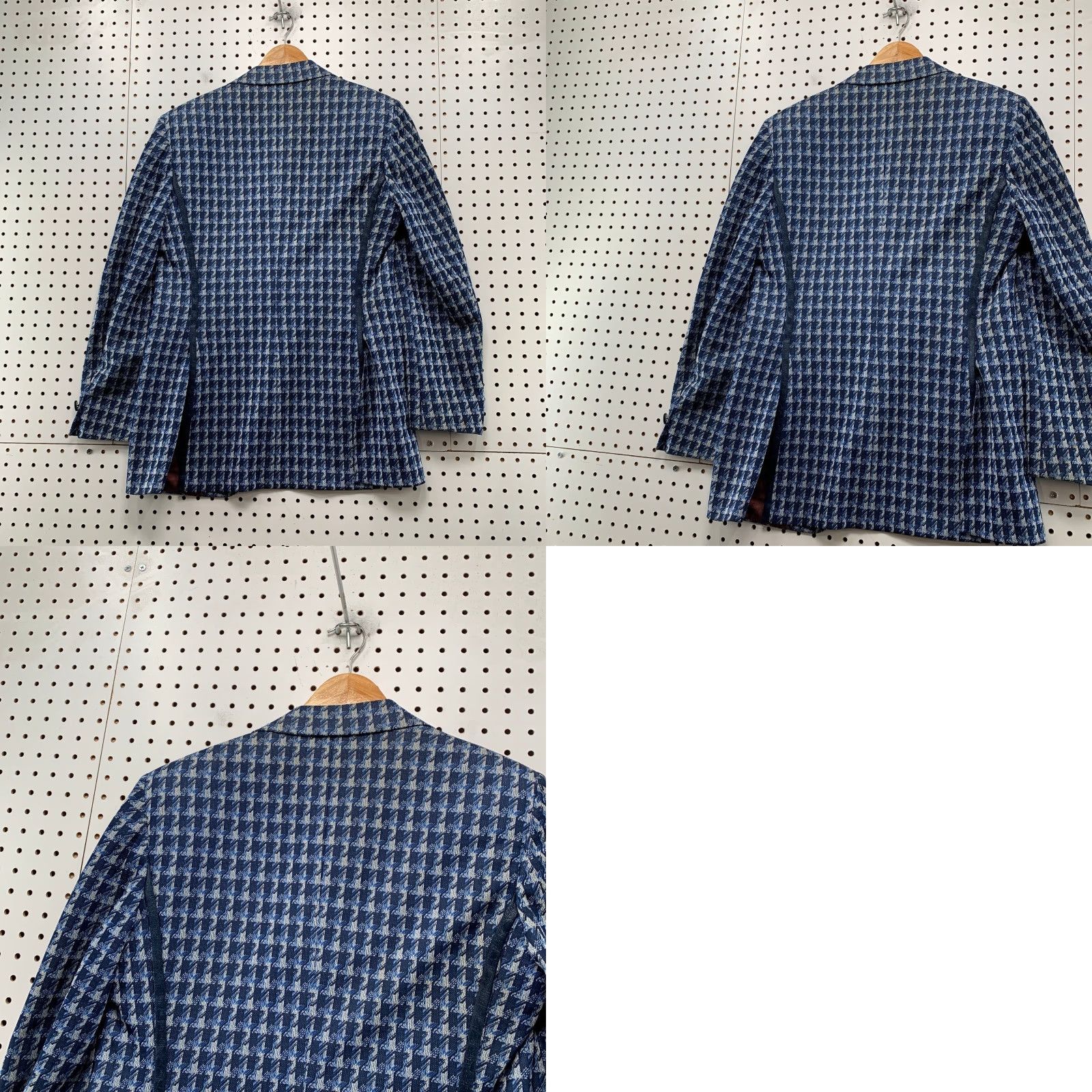 Vintage VINTAGE Blazer Men 36R Wool Linen Houndstooth Blue Two-Button Notch Lapel Made USA 60s 70s Corp 2 Piece Leather Trim Size 36R - 10 Thumbnail