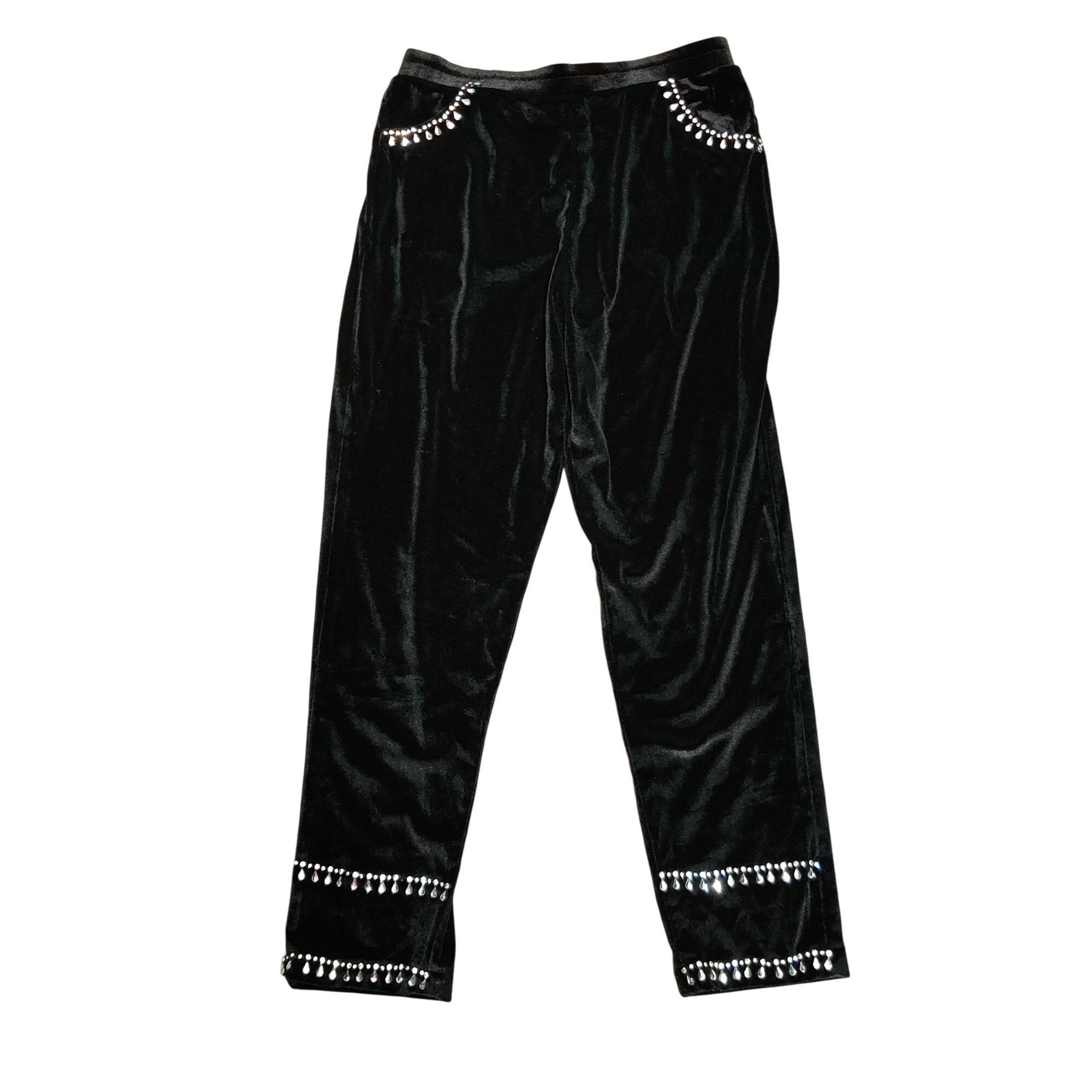 Other Womens Small Pants Black Velour Rhinestone Trim Stretch Pull Size 26" / US 2 / IT 38 - 6 Thumbnail