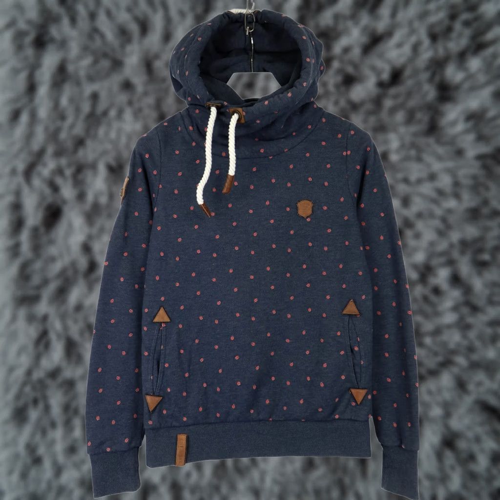 Vintage Naketano Sweatshirt Women's LARGE Blue Patterned Pocket Hooded Logo Pullover Size L / US 10 / IT 46 - 1 Thumbnail