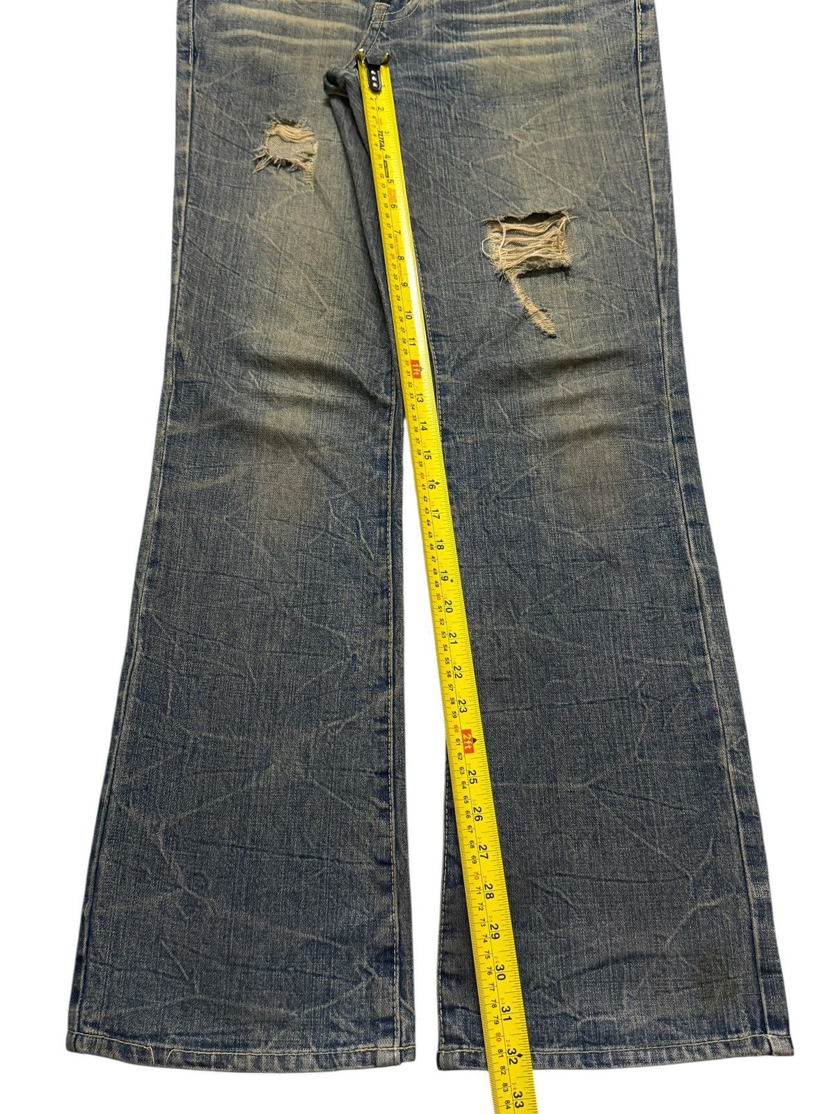 If Six Was Nine Vintage 90s Japanese Brand Honeycomb Distress Wide Leg Flare Size US 33 - 10 Thumbnail