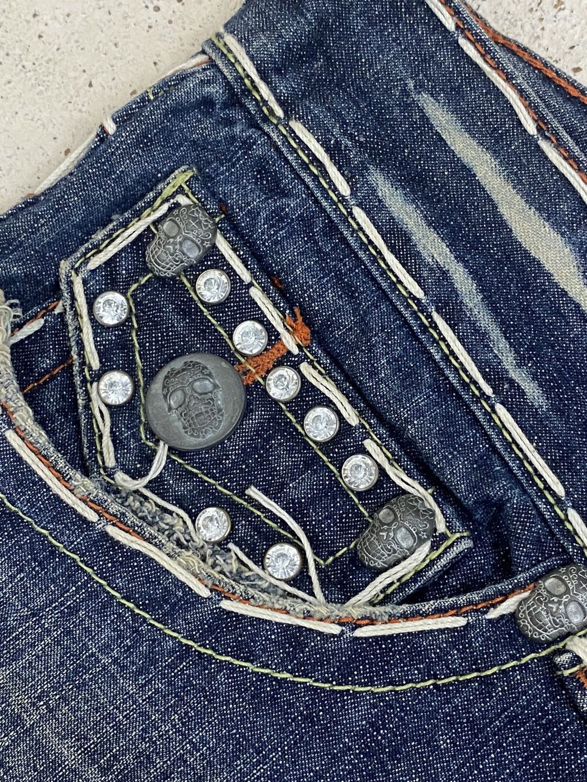 If Six Was Nine Flare Laguna Beach USA Skulls Button Pocket Embellished Size US 33 - 11 Thumbnail