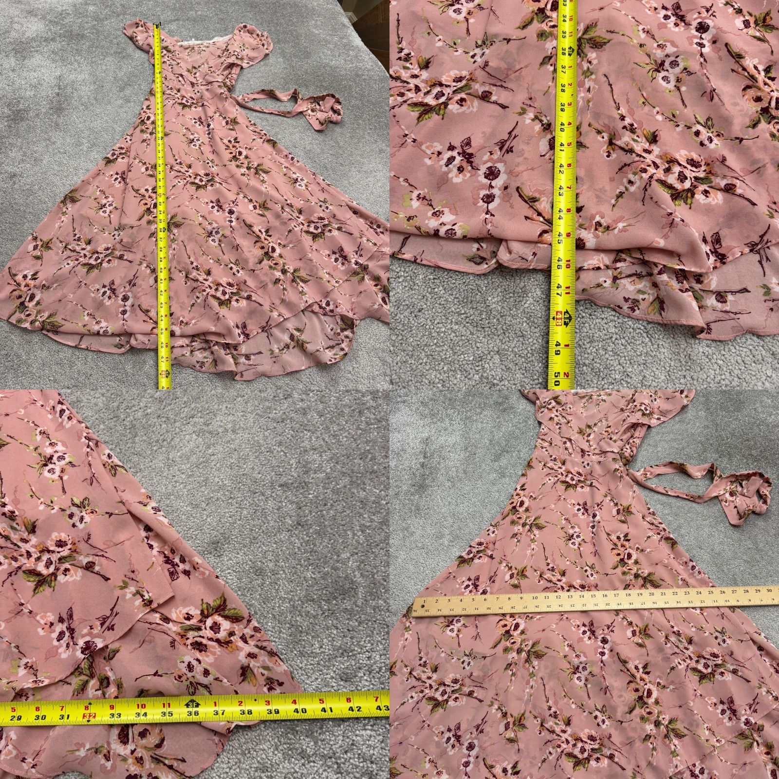 Vintage WAYF Dress Womens Midi Floral Wrap Ruffle Pink Hi-Low Short Sleeve Bohemian L Pink Womens Size L / US 10 / IT 46 - 8 Thumbnail