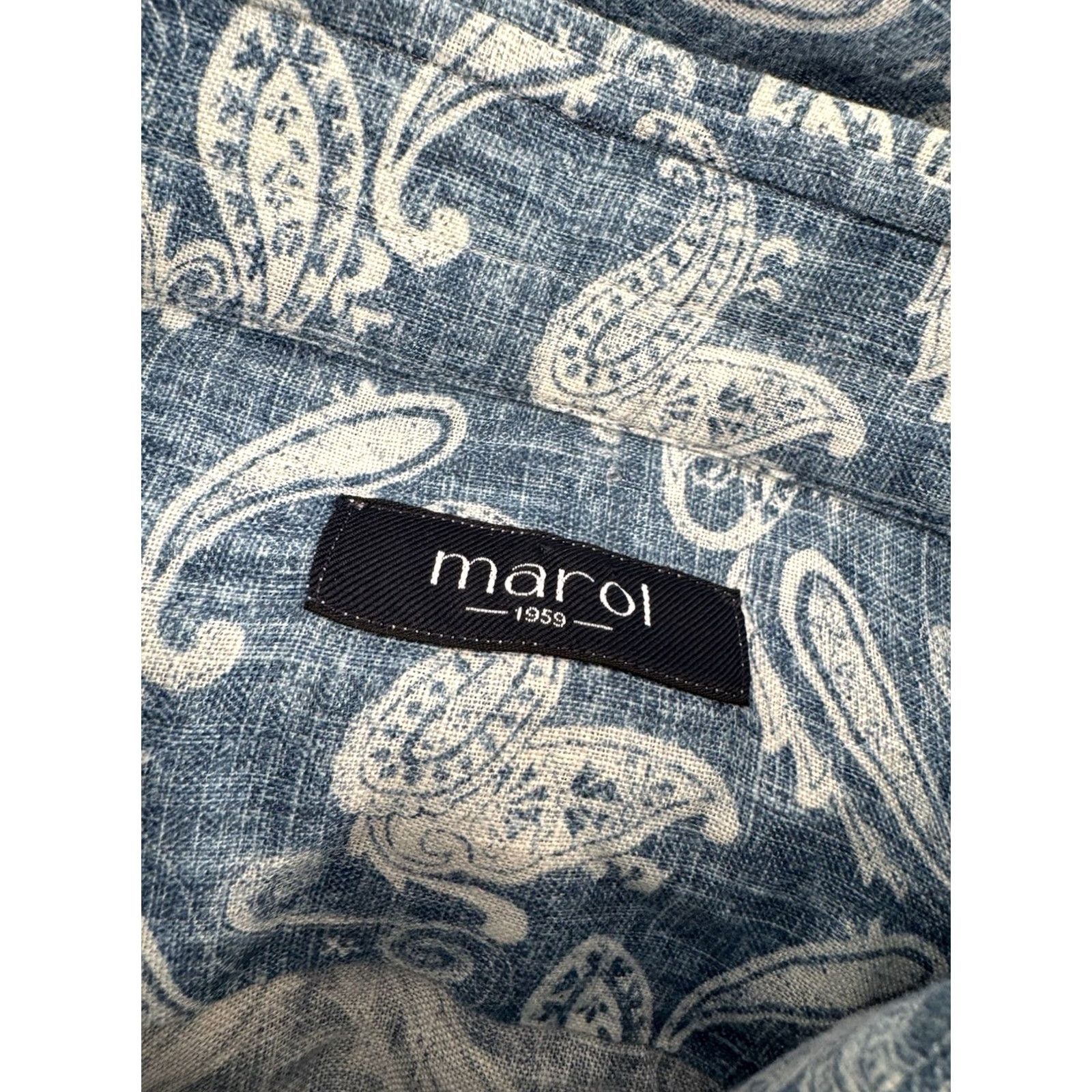 Vintage MAROL Italy LINEN Paisley Mens M/L Shirt Blue White Long Sleeve Button-Up Casual Shirt Men's VINTAGE? Size US L / EU 52-54 / 3 - 4 Thumbnail