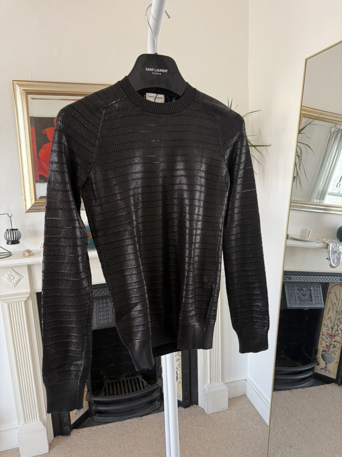 Saint Laurent Paris Saint Laurent Shiny Black Striped Sweater Size XS / US 0-2 / IT 36-38 - 3 Thumbnail