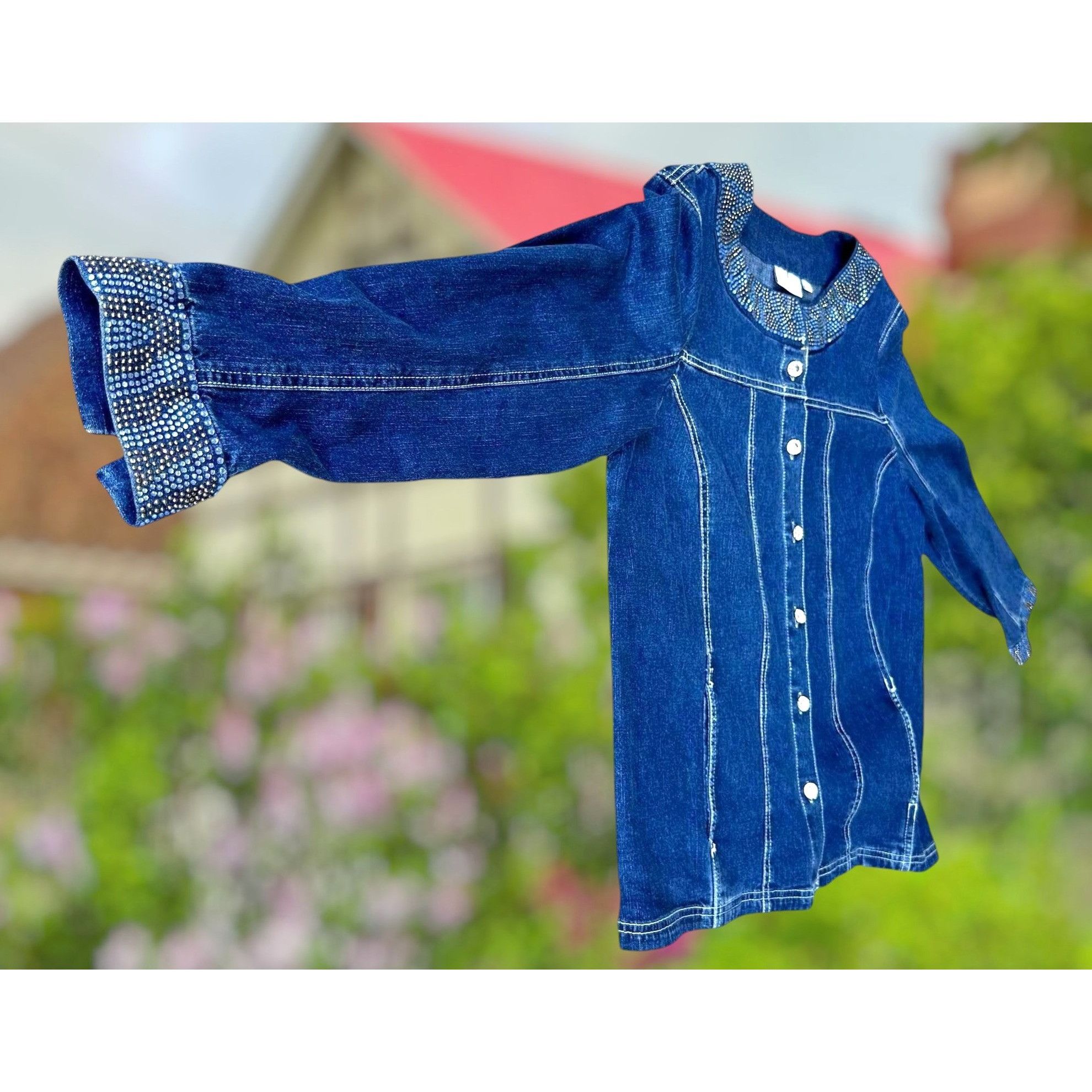 Quacker Factory × Vintage Vintage Quacker Factory Jean Jacket Large Blue Denim Size L / US 10 / IT 46 - 2 Thumbnail