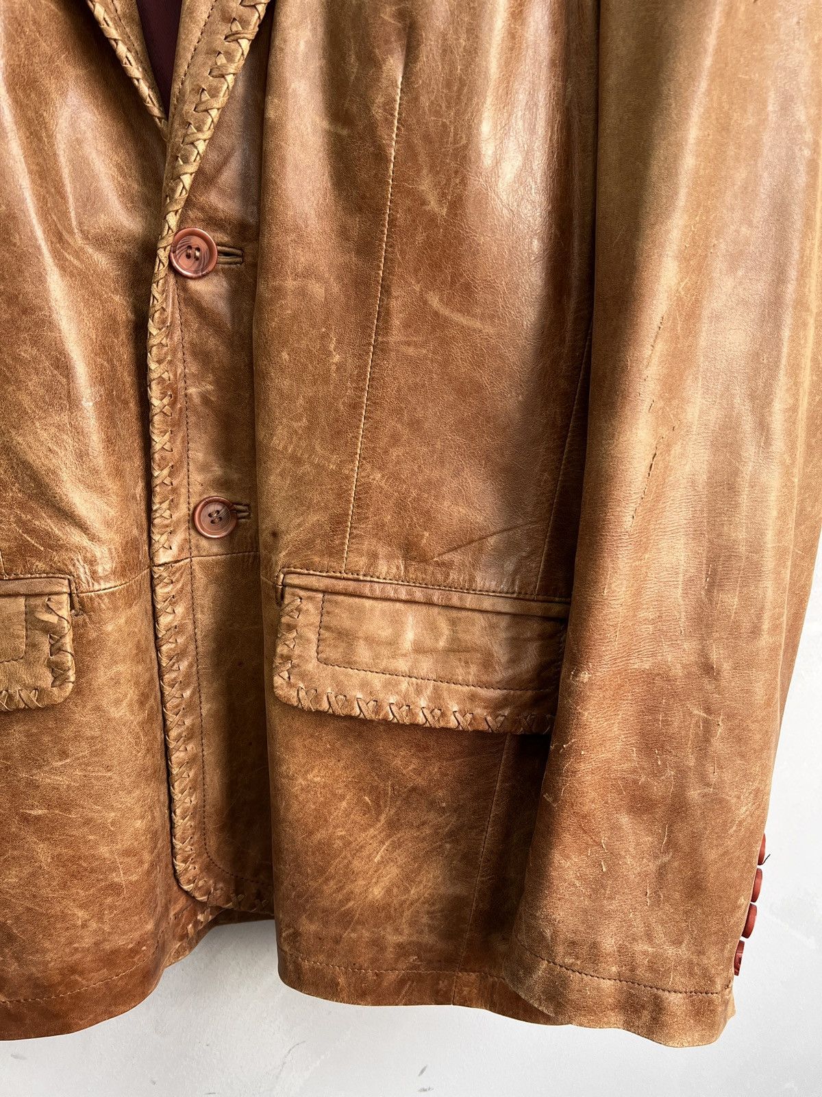 14th Addiction STITCHING AVANT GARDE DISTRESSED LEATHER BLAZER JACKET Size US M / EU 48-50 / 2 - 9 Thumbnail