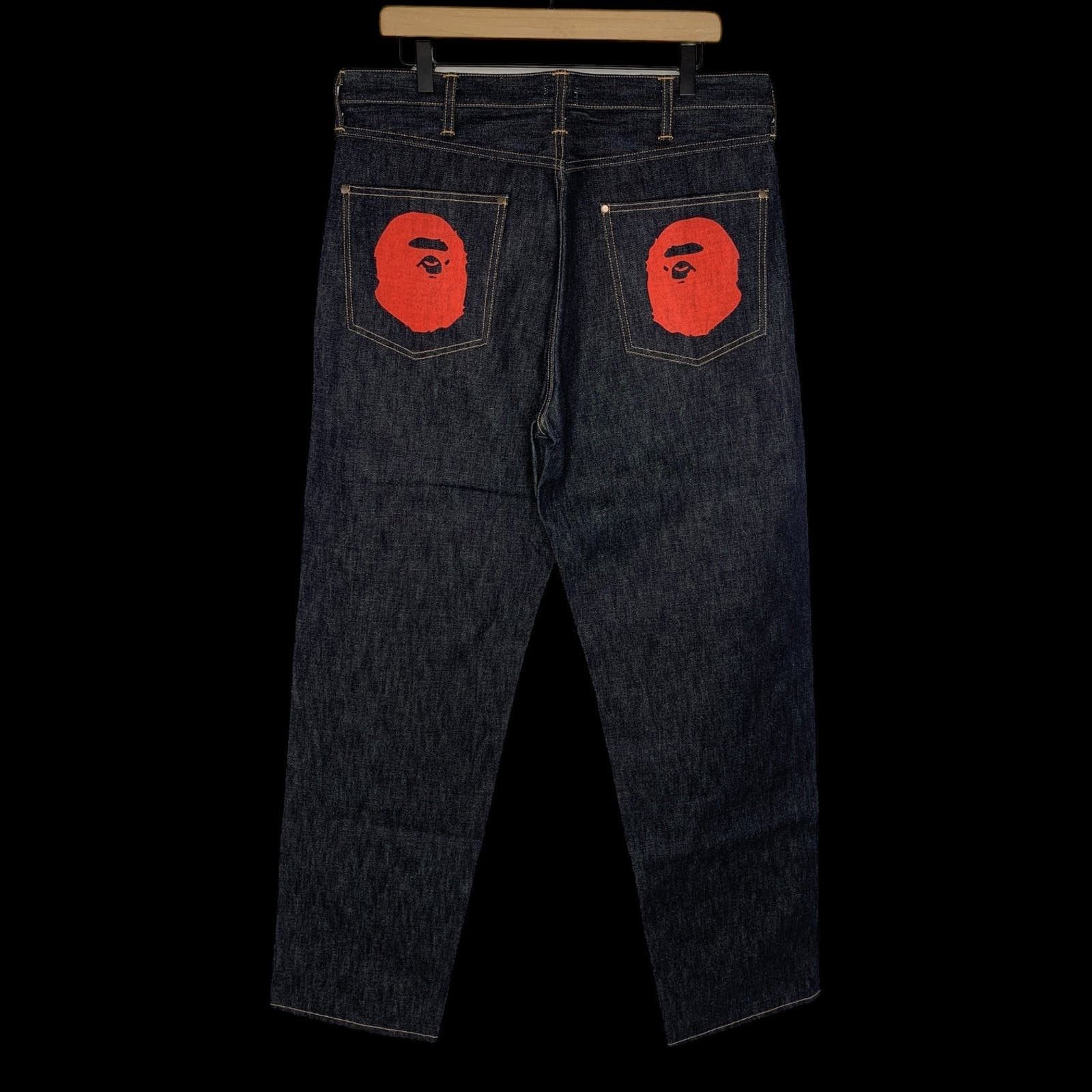 image of Bape Og Ape Head Raw Denim Jeans | XL in Blue, Men's (Size 36)