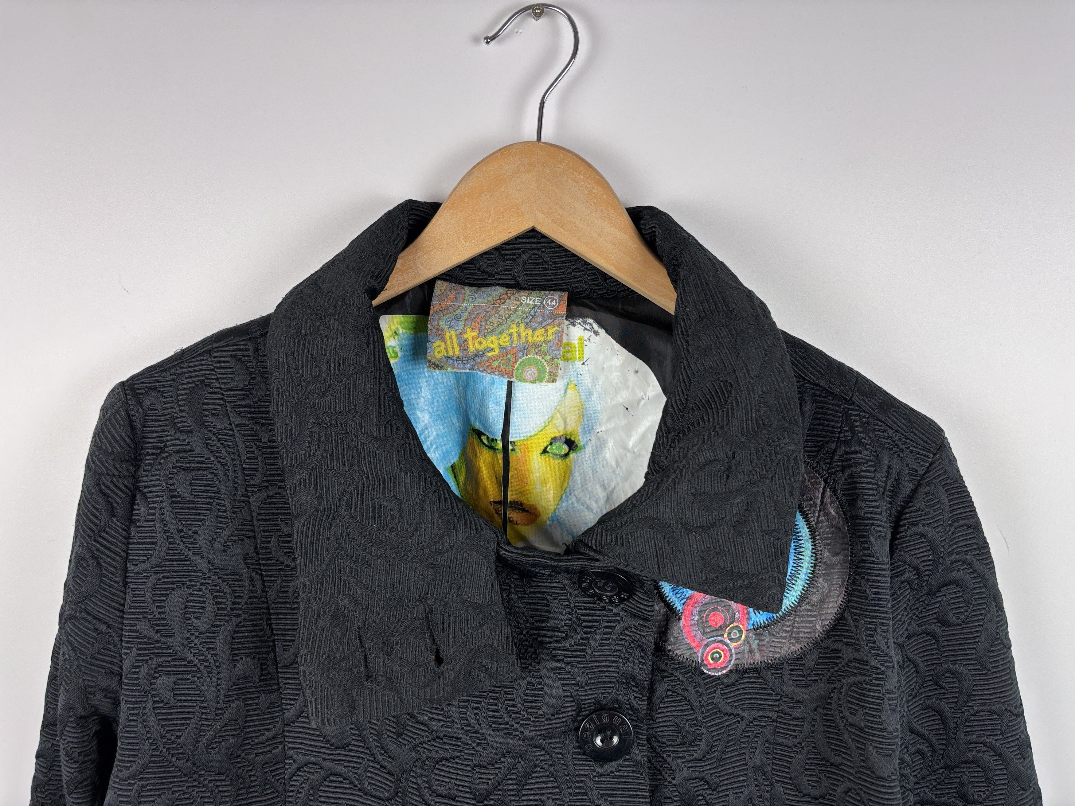 Desigual Womens Desigual Textured Floral Coat Black Size 44 Size M / US 6-8 / IT 42-44 - 2 Thumbnail