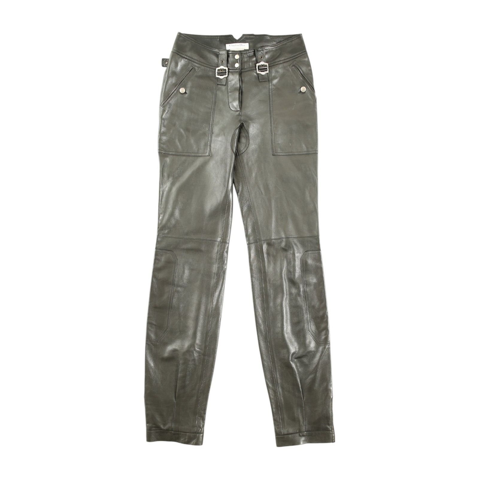 Dior by John Galliano F/W 2003 Black Leather Moto Buckle Pants Size 26" / US 2 / IT 38 - 1 Thumbnail