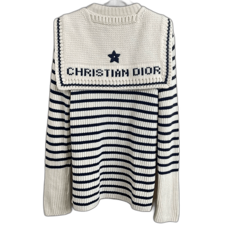 Christian Dior Striped Knit Sweater in Black and White