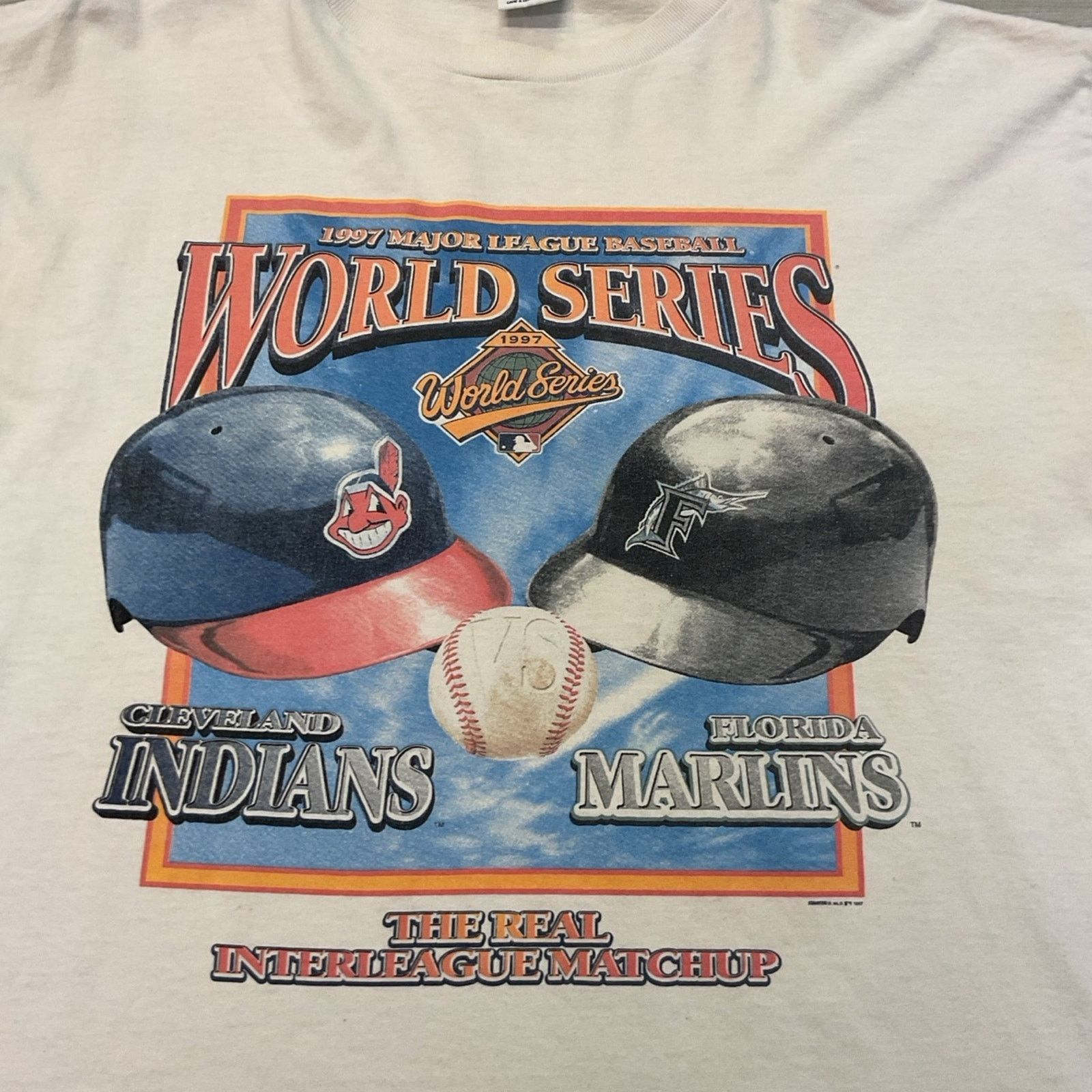 Starter 1997 MLB World Series Indians vs Marlins Vintage T-Shirt Size US L / EU 52-54 / 3 - 3 Thumbnail