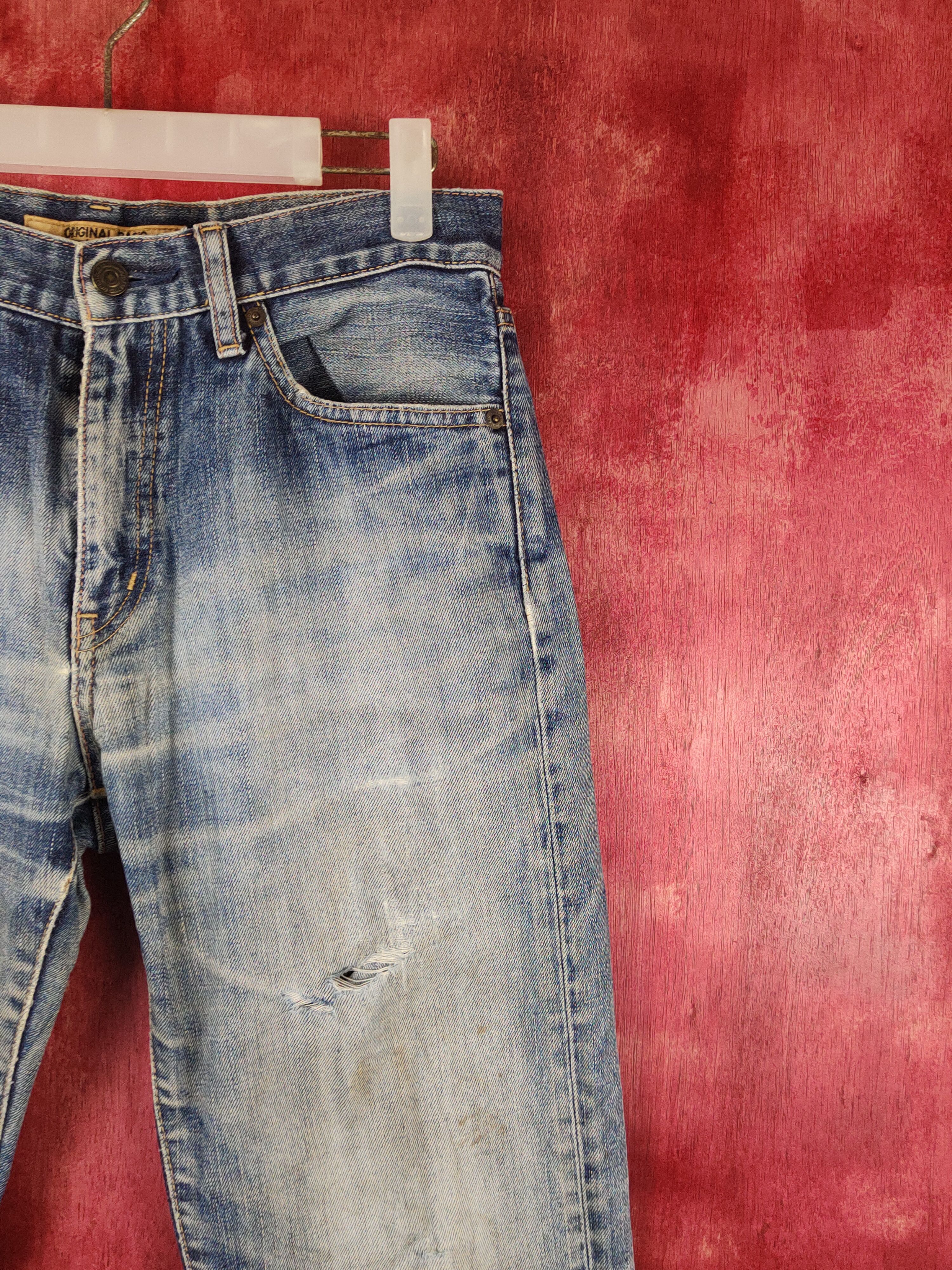 Japanese Brand Uniqlo Blue Faded Distressed ripped japan vtg Denim #S1549 Size US 30 / EU 46 - 5 Thumbnail