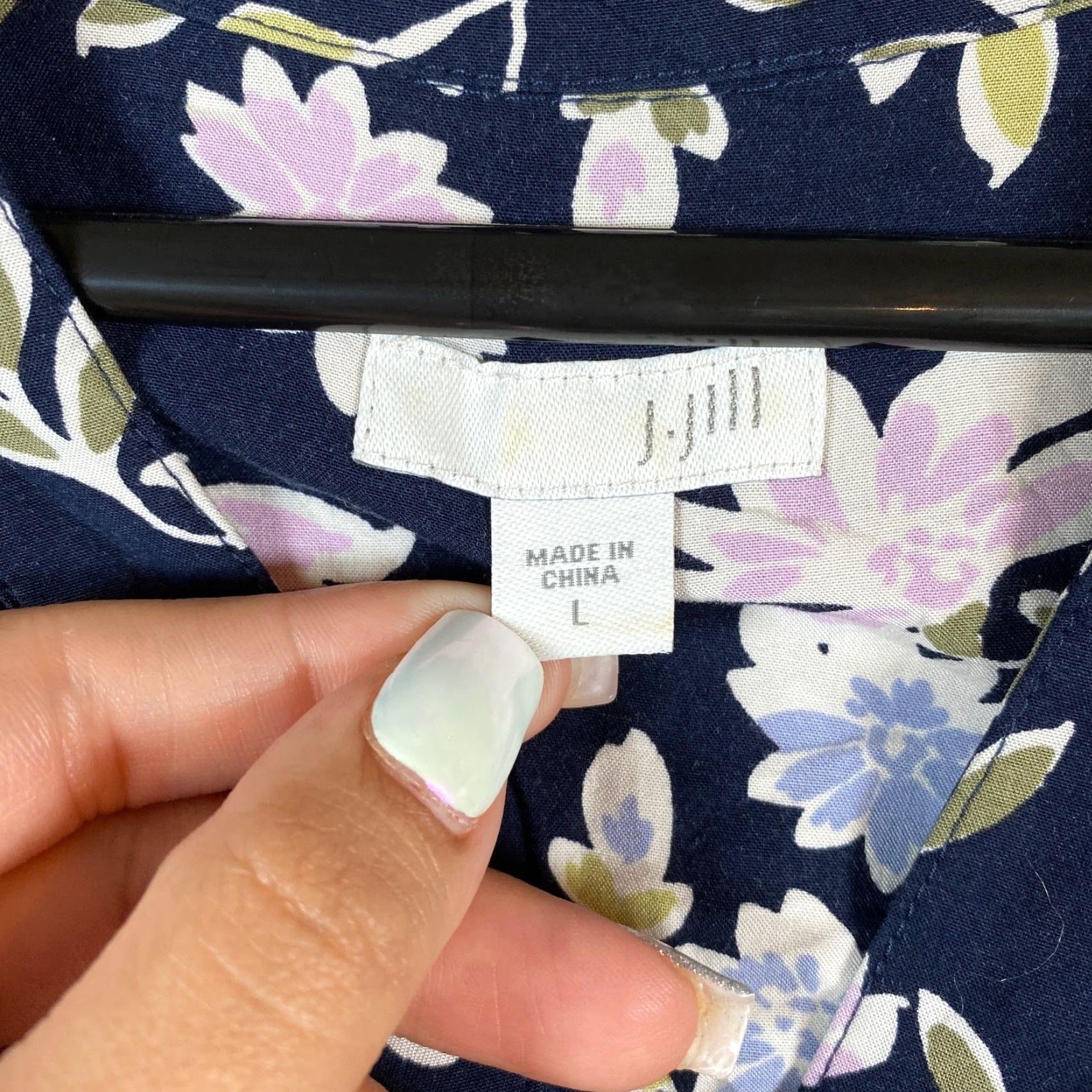 J. Jill Womens J.Jill Blouse Blue Multi Floral Button Down Long Sleeve Rayon Large L Regular Tie Die? Size L / US 10 / IT 46 - 7 Thumbnail