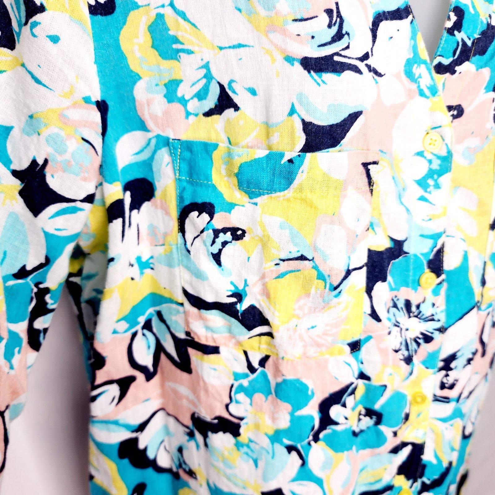 Other Kim Rogers V Neck Button Front Floral Linen Blend Top Size M / US 6-8 / IT 42-44 - 8 Thumbnail