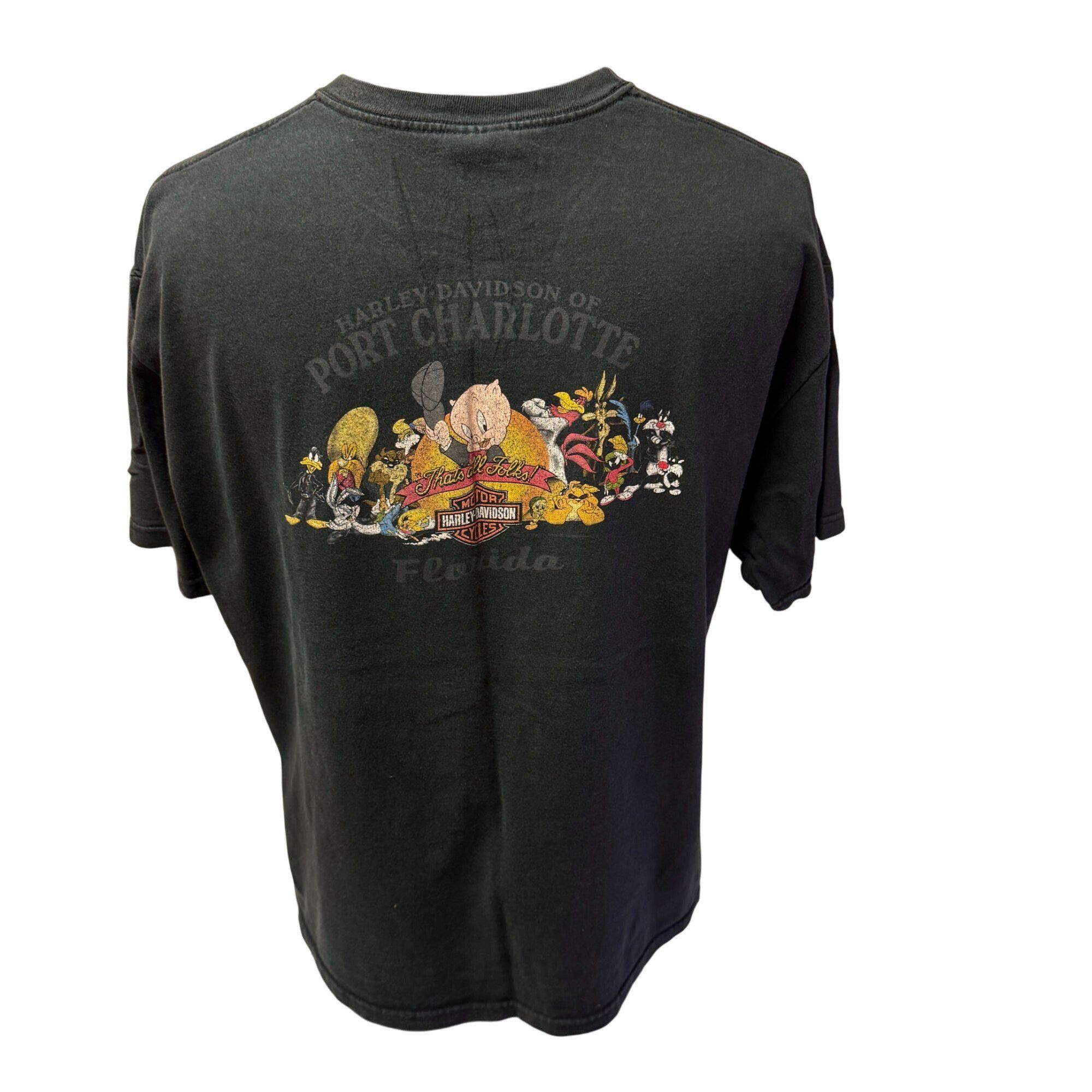 Harley Davidson 90s Meaner Than A JUNKYARD DOG Motorcycle Looney Tunes Shirt Size US XL / EU 56 / 4 - 4 Thumbnail