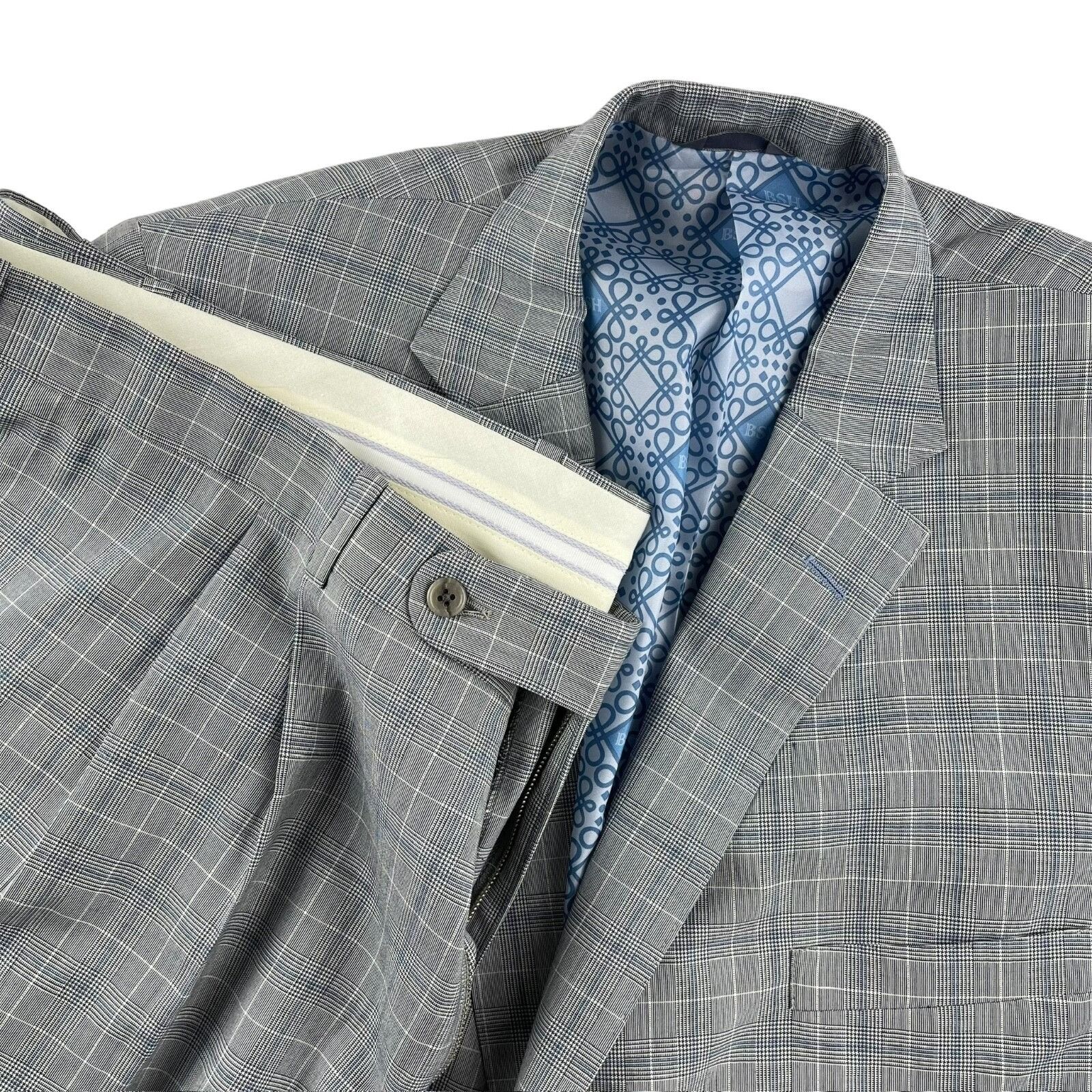 Holland & Sherry NEW Tom James x Holland & Sherry Gray Windowpane Plaid Suit• Size 50S - 1 Thumbnail