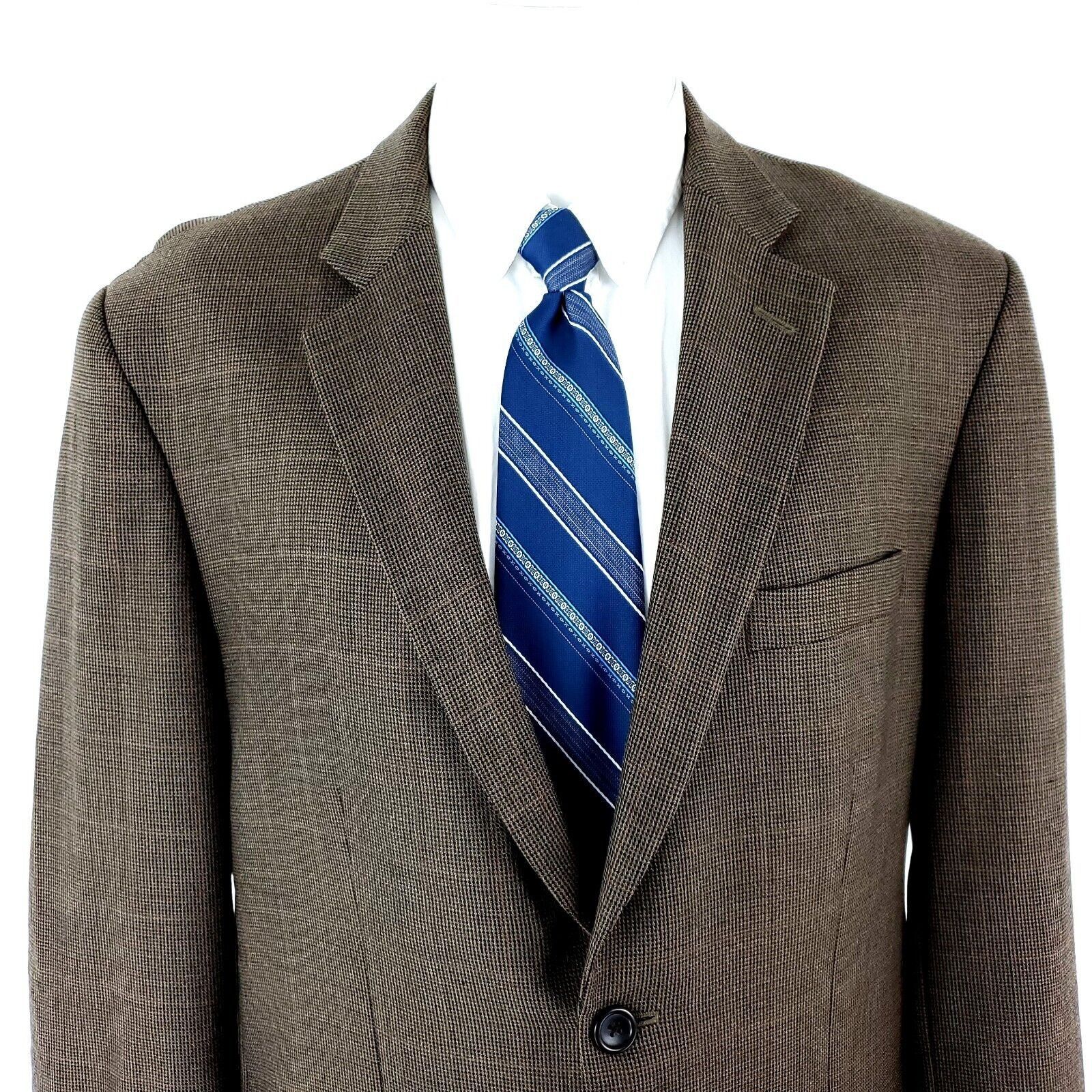 Joseph & Feiss Joseph & Feiss Gold Wool 2 Button Sport Coat 44R Brown Check Size 44R - 1 Thumbnail