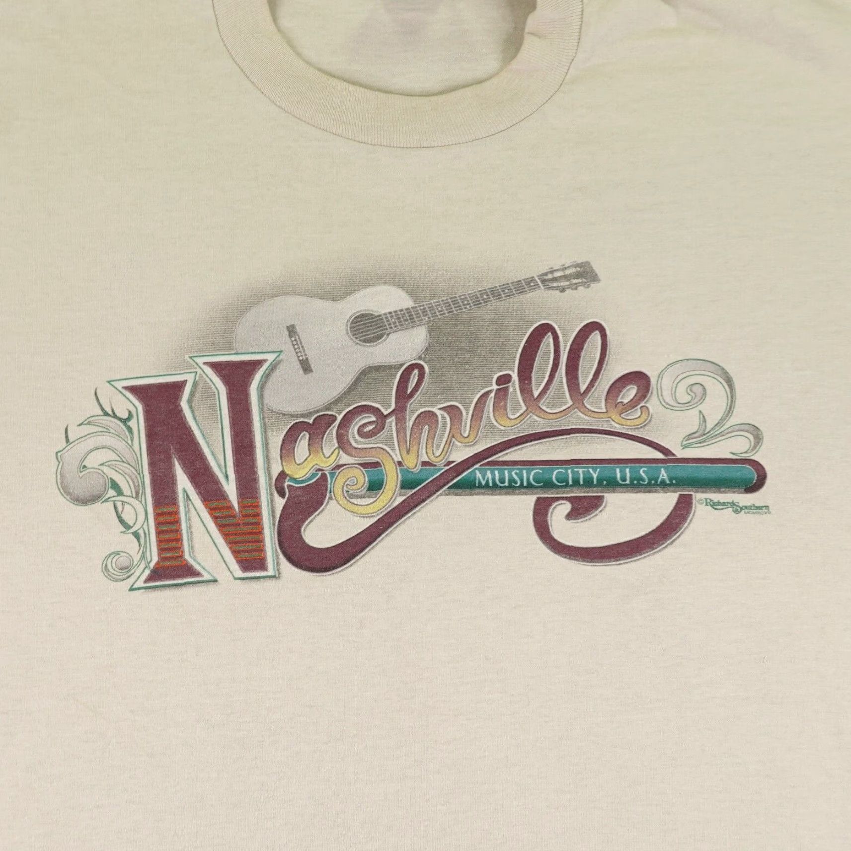 Fruit Of The Loom VINTAGE Nashville Shirt Mens XL Beige Tan 90s Music Country Cotton Polyester Knit T-Shirt Logo Size US XL / EU 56 / 4 - 2 Thumbnail