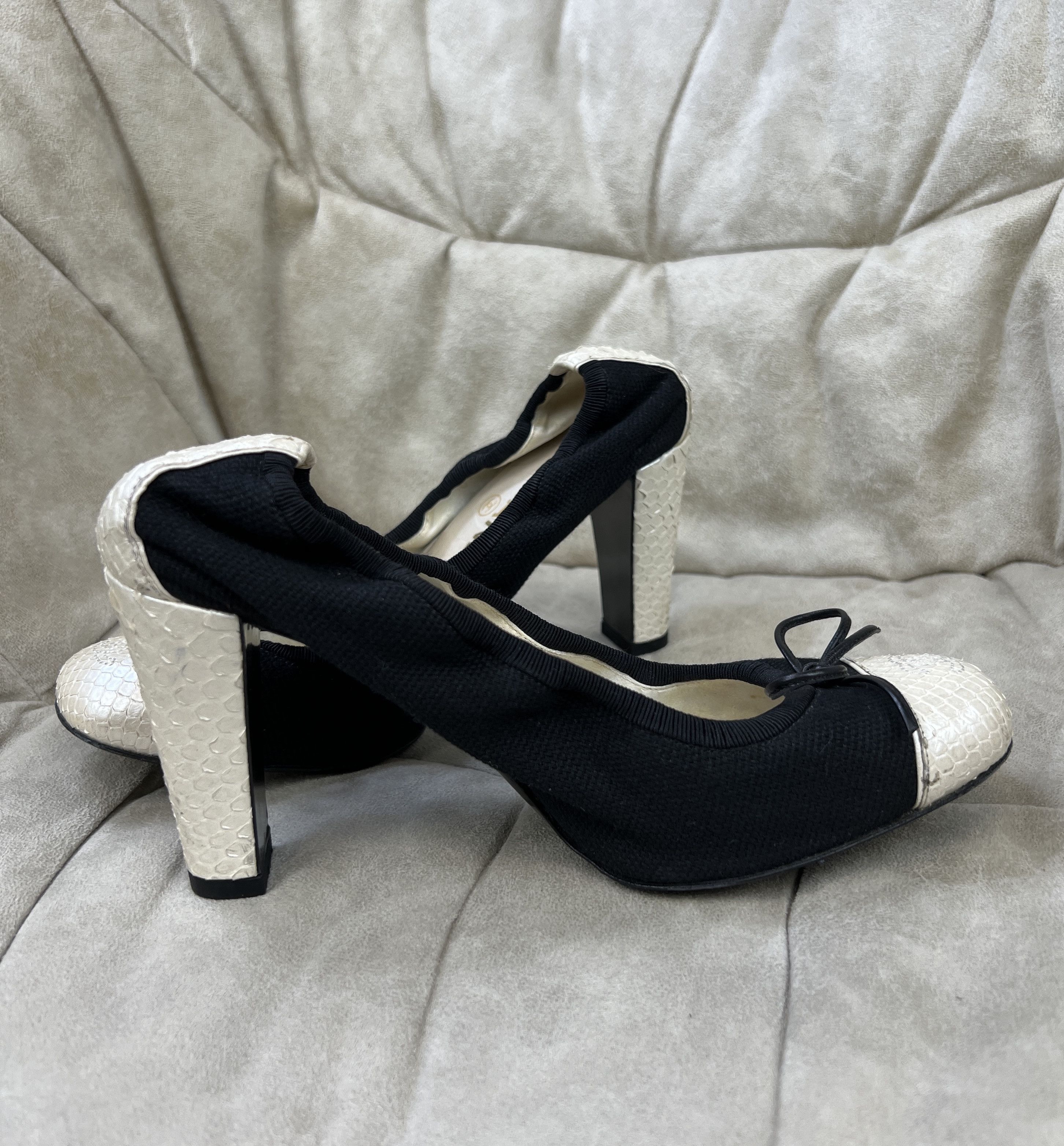 Chanel Chanel CC Logo Heels Balets Snake Skin Size US 7 / IT 37 - 4 Thumbnail
