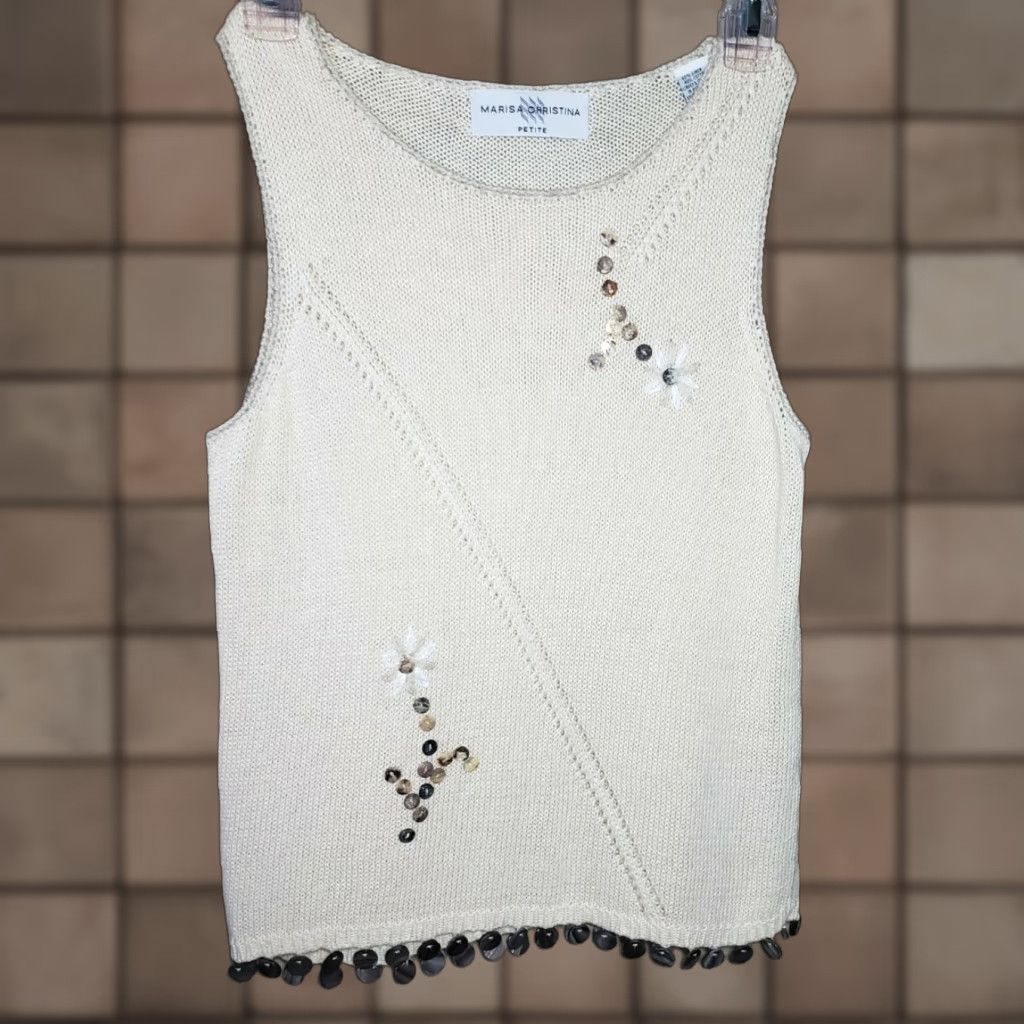 Vintage VINTAGE Marisa Christina VTG Womens |XSP| Petite Embellished Linen/Cotton Blend Tank Sweater Beaded Hem Bohemian 60% Linen/40% Cotton Womens Size XS / US 0-2 / IT 36-38 - 1 Thumbnail