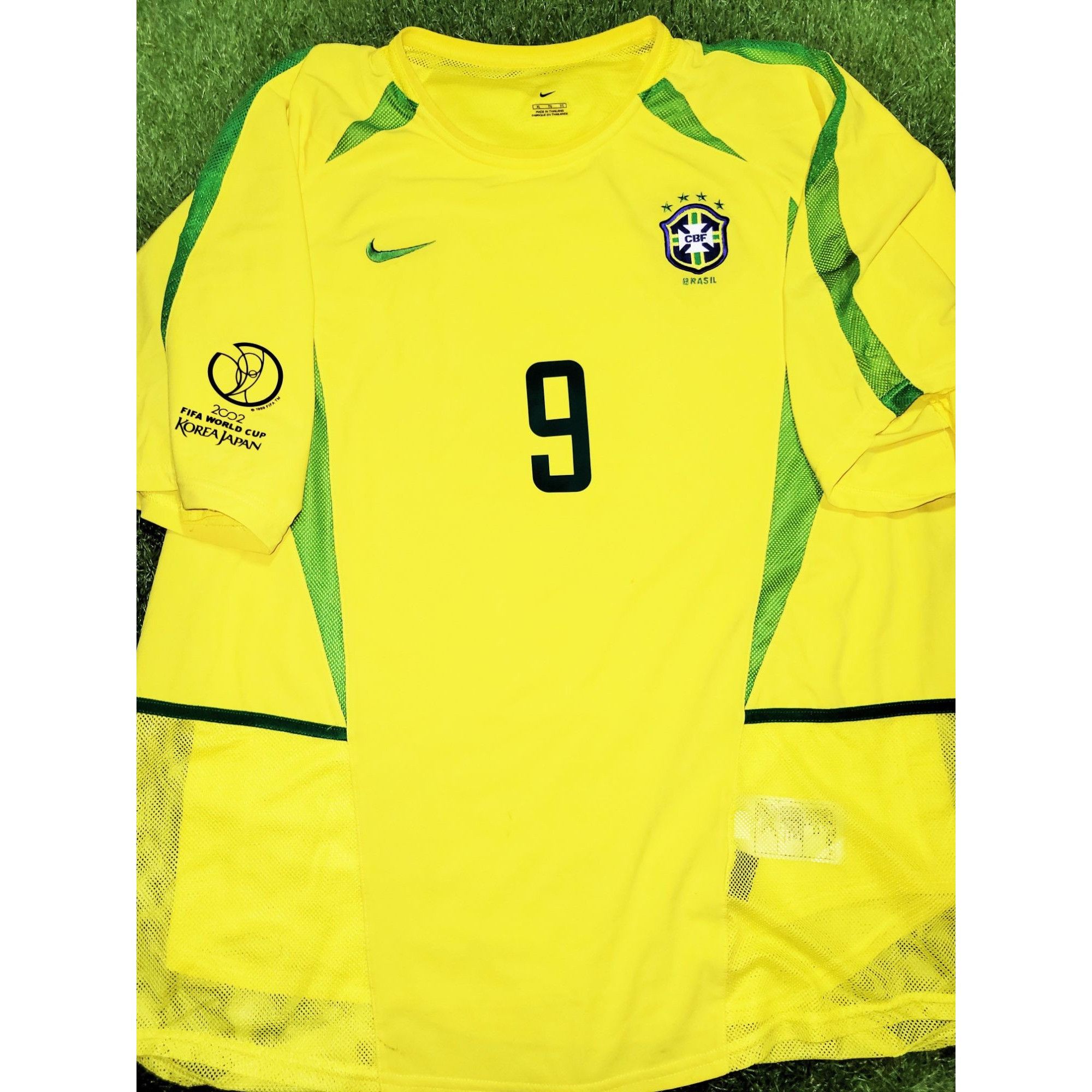 image of Nike Ronaldo Brazil 2002 World Cup Player Issue Soccer Jersey XL in Yellow, Men's