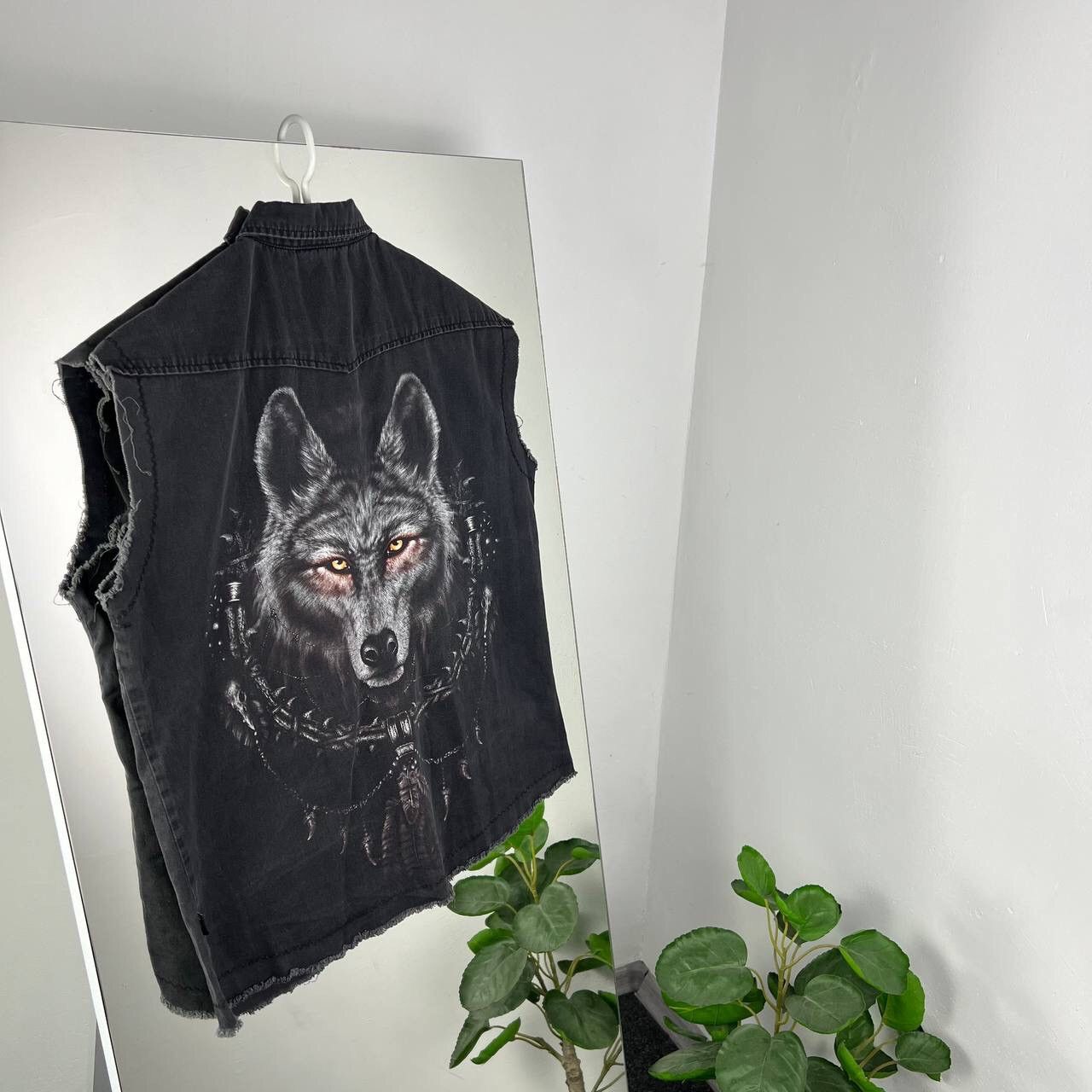 Vintage Woolf Vintage Denim Vest Distressed Spiral Big Print Y2k Size US L / EU 52-54 / 3 - 1 Thumbnail