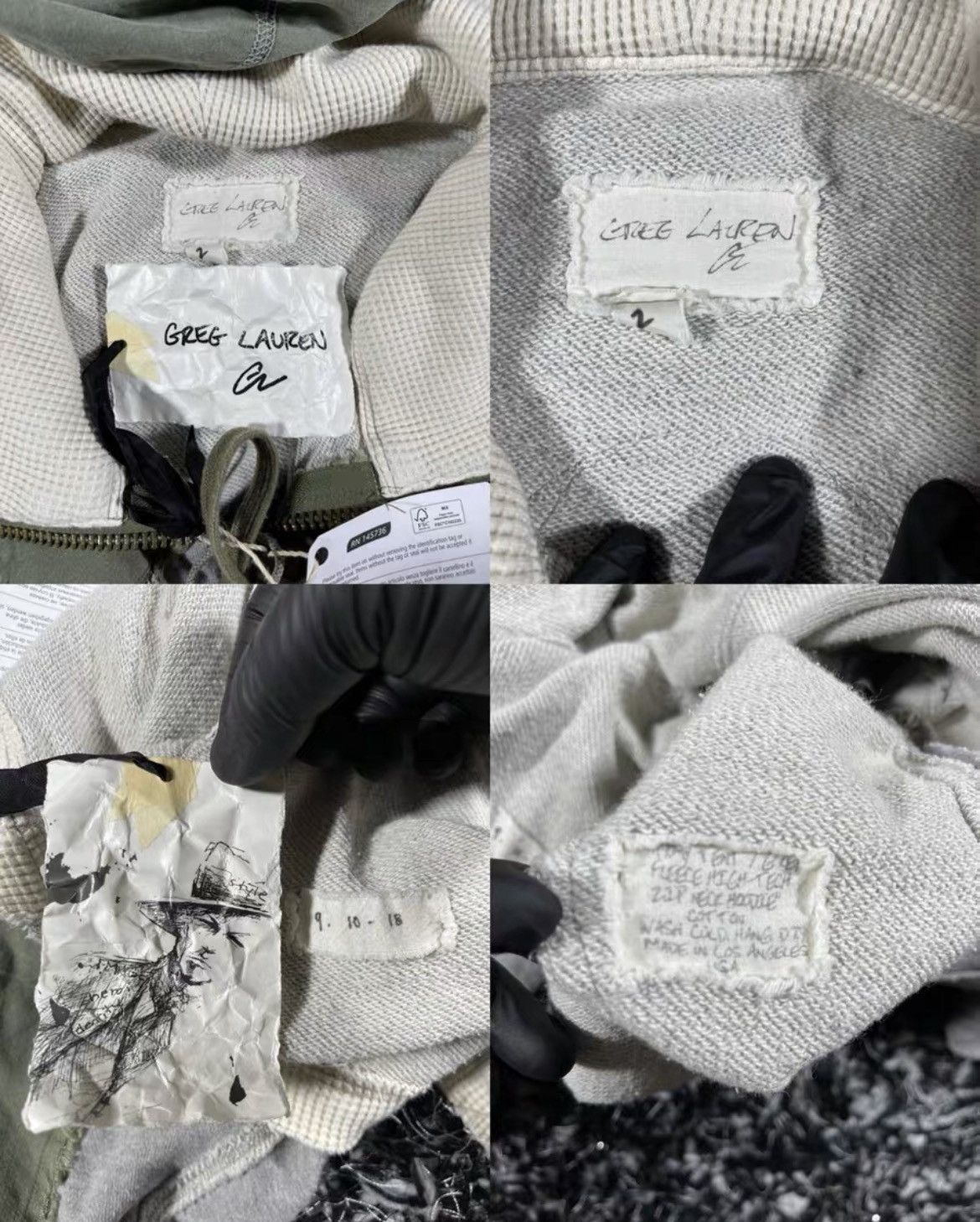 Greg Lauren Fabric Patchwork Zipper Drawstring Turtleneck Hoodie Size US M / EU 48-50 / 2 - 6 Thumbnail