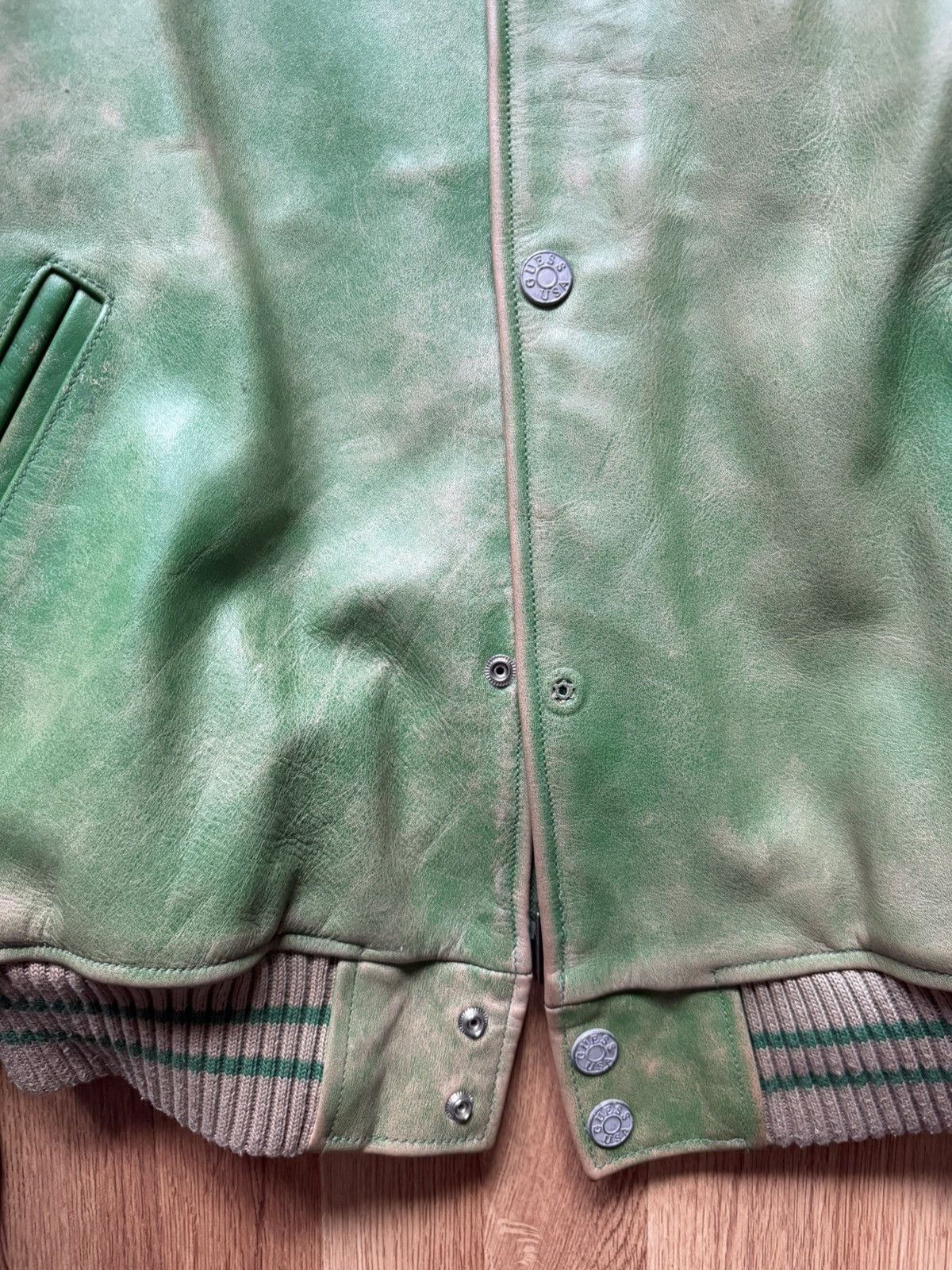 Guess guess usa leather jacket green distressed Size US L / EU 52-54 / 3 - 5 Thumbnail